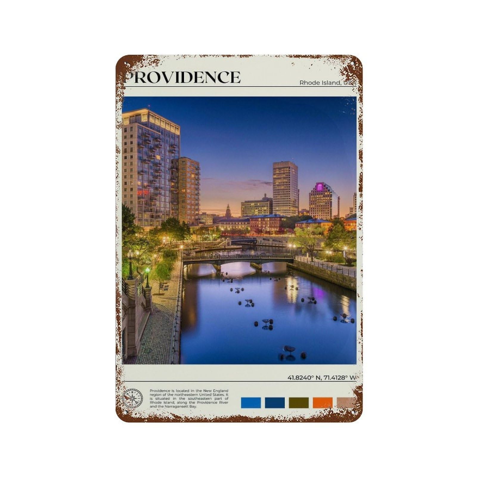 xiaoxiaoshen Real Photo Providence Decor Rhode Island Wall Decor Art Metal Tin Poster Modern Home Decor Art Home Bar Shop Decorations Vintage Sign 30x20cm