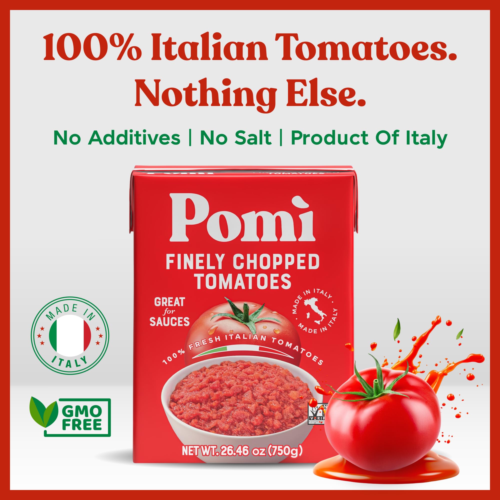 Pomì Finely Chopped Italian Tomatoes 26.46oz (Pack of 12) - 100% Fresh Flavor in BPA-Free Carton - Perfect for Sauces, Pasta, Pizza & More, Non-GMO, Gluten-Free, Clean Eating Canned Alternative