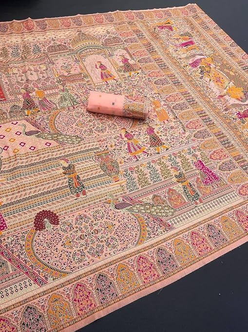 Image of Women's Pashmina Silk Saree with Kashmiri Thread Pallu and Zari Border