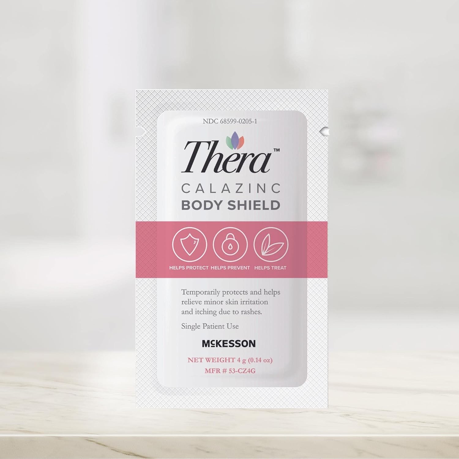 Thera Calazinc Body Shield, Calamine with Zinc Cream [144 Packets Total] -Skin Barrier Ointment for Eczema, Psoriasis, Diaper Rash - Individual Packets, 4 g Packet, Adult