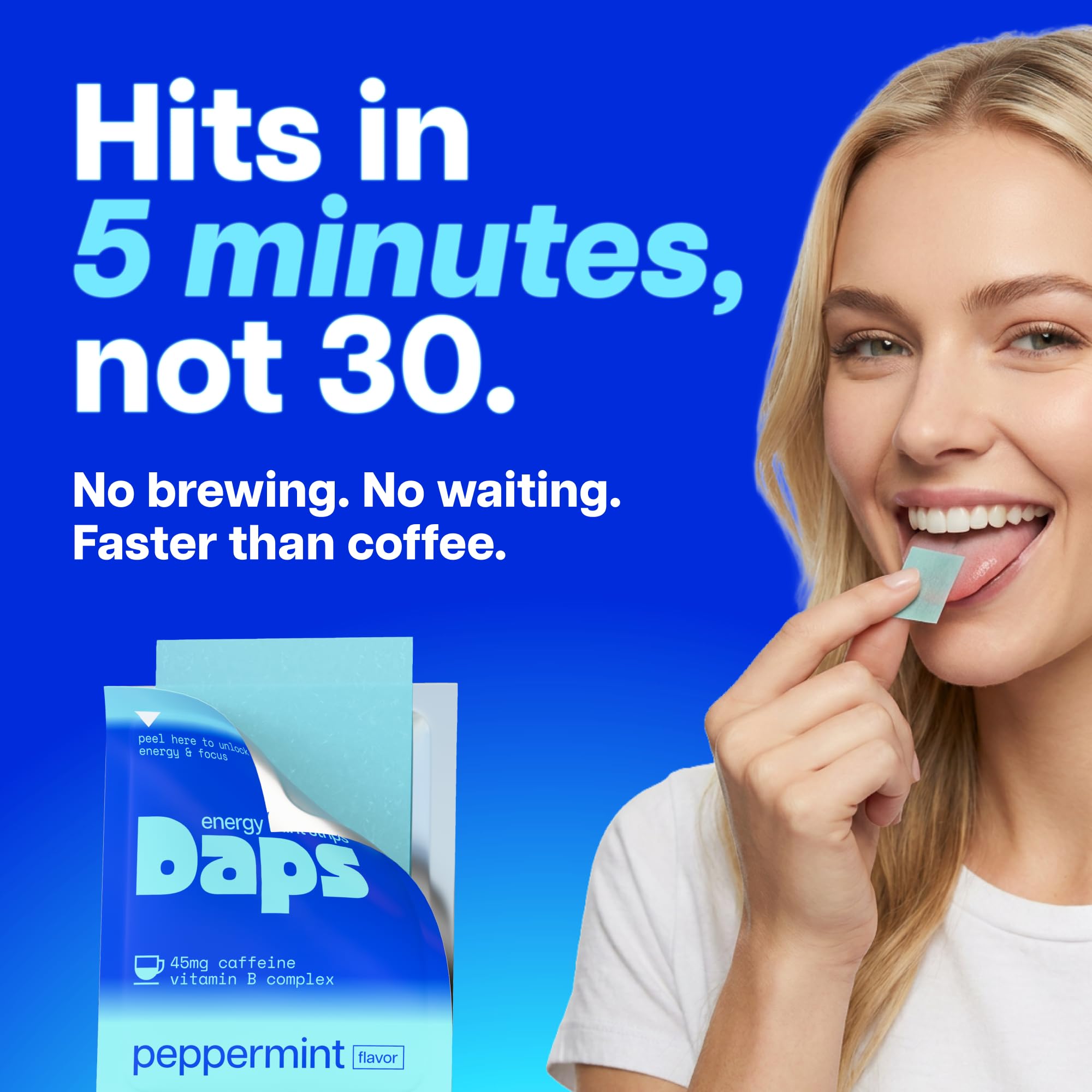 Daps Mint Energy Strips - 45mg Natural Caffeine + B-Vitamins - Fast-Acting Energy Supplement - Works Faster Than Coffee - On-The-Go, Sugar Free - Variety Pack, 40 Strips — Amazon image 2