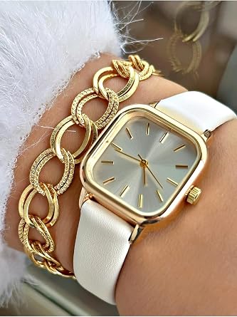 zel Kare Classic Tasar m Metal Kasa Vintage Modeli Kad n Kol Saati-Bileklik Hediyeli