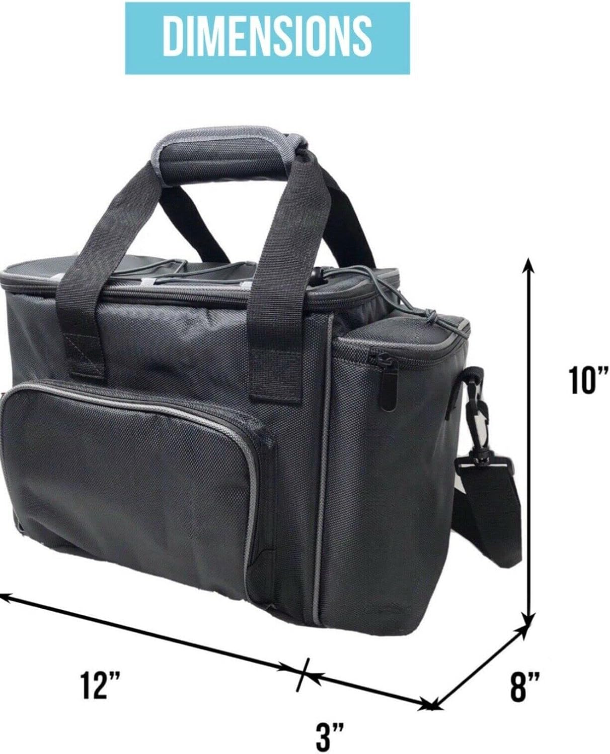 FOXI Adult Large Cooler Bag Insulated Reusable Lunch Bag for Men & women Perfect for Work, Gym, Camping, Beach, and Picnics (Black with grey trim)