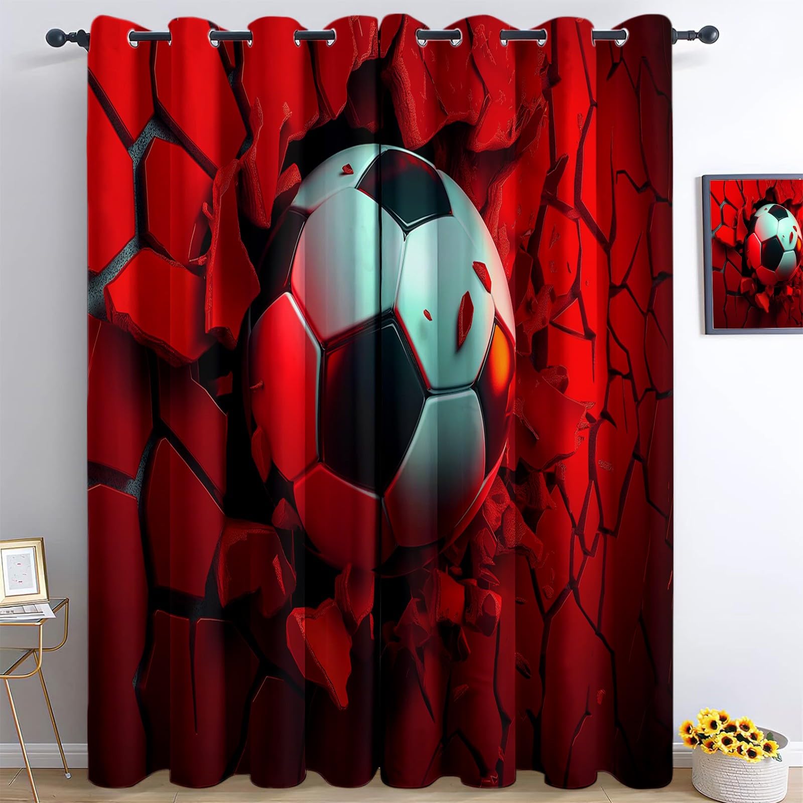Double rideau à œillets occultant rouge avec tissu infroissable