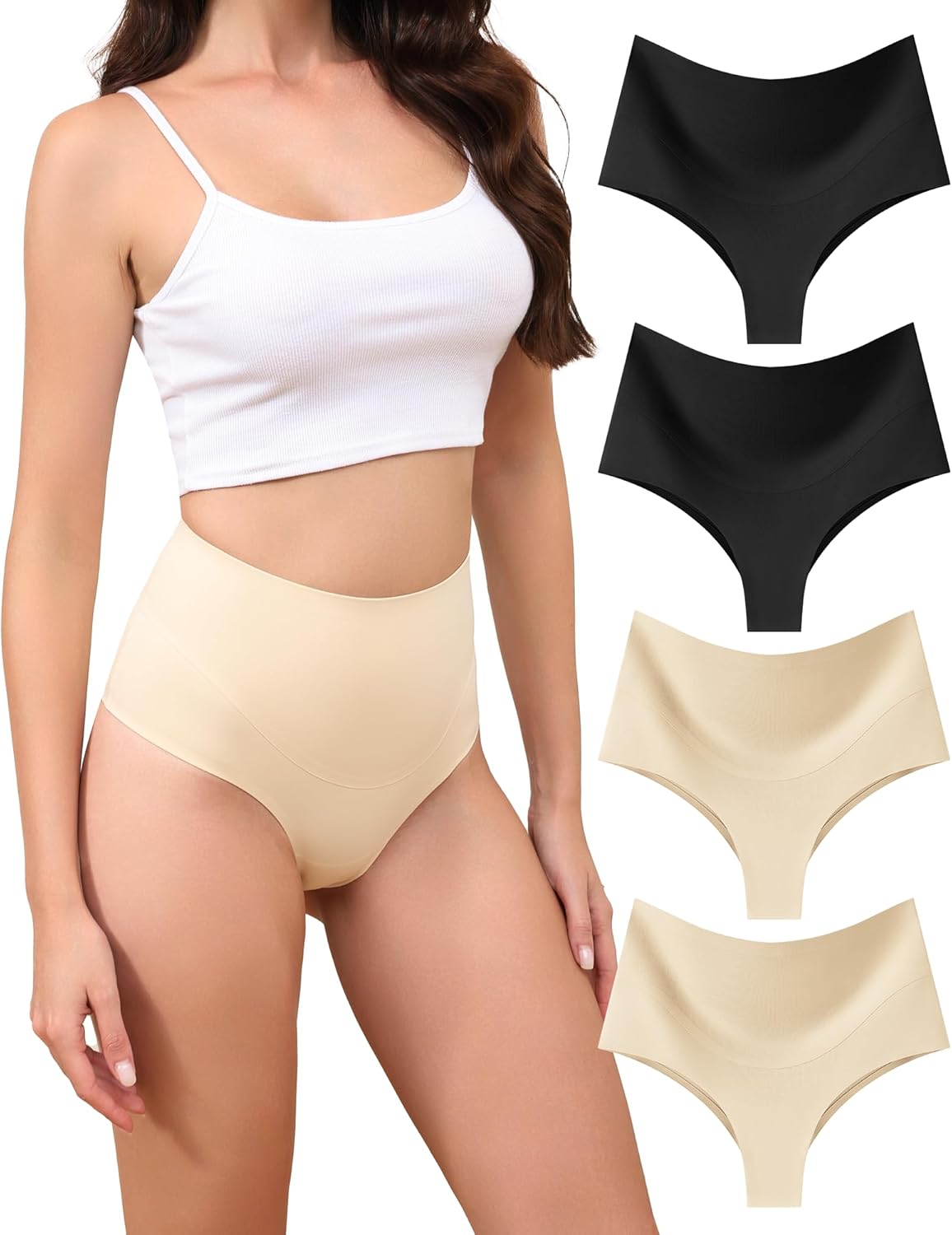 Levao High-Waist Thong Shapewear for Women – Tummy Control Seamless Brazilian Panties, No Show, Postpartum Underwear, 4-Pack - Image 2