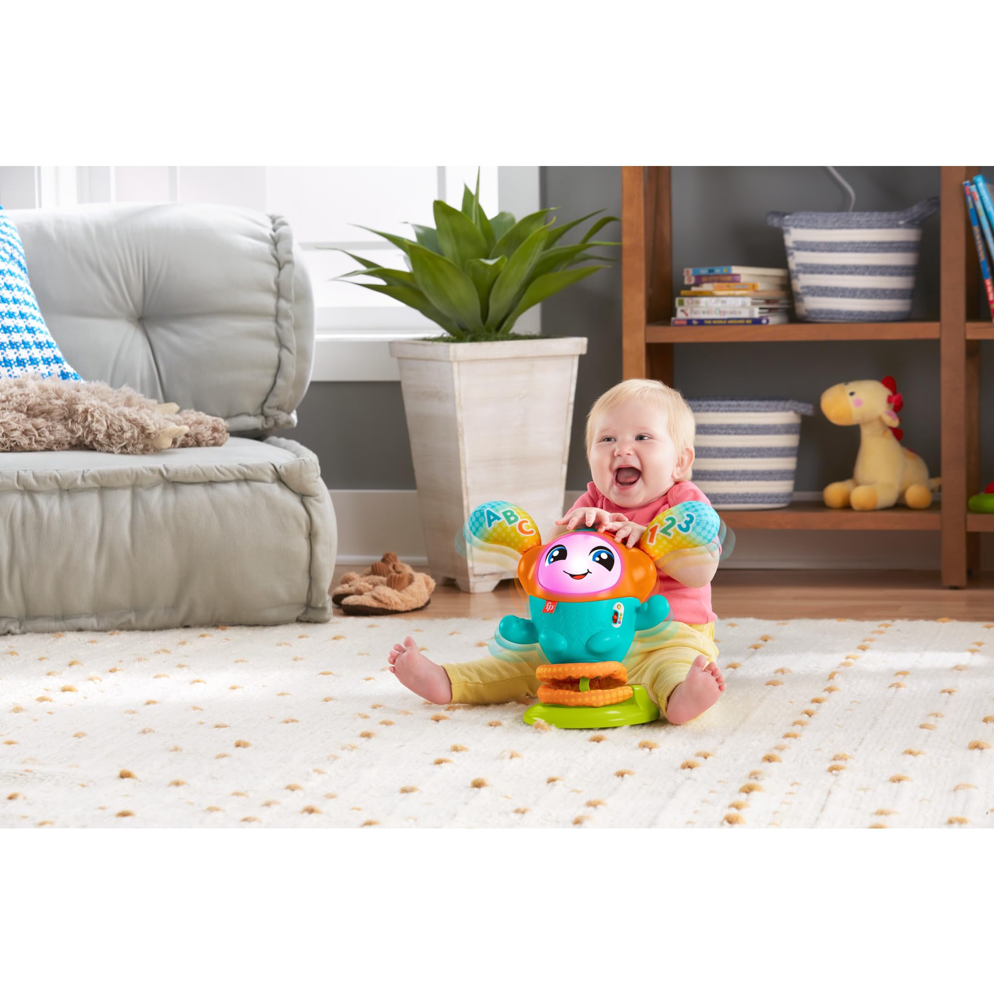 Fisher-Price Boti Robotito Saltarín, juguete electrónico para aprender letras y números, regalo para bebé +9 meses, versión ALEMÁN (HJP94)