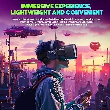 VR Headset for Smartphones, Bluetooth Game Controller, Aspheric HD Lenses for Immersive 3D Movies & Games, Adjustable Toggle Focus & IPD, Advanced Cooling System (Fits 4.7-6 inch Phones)