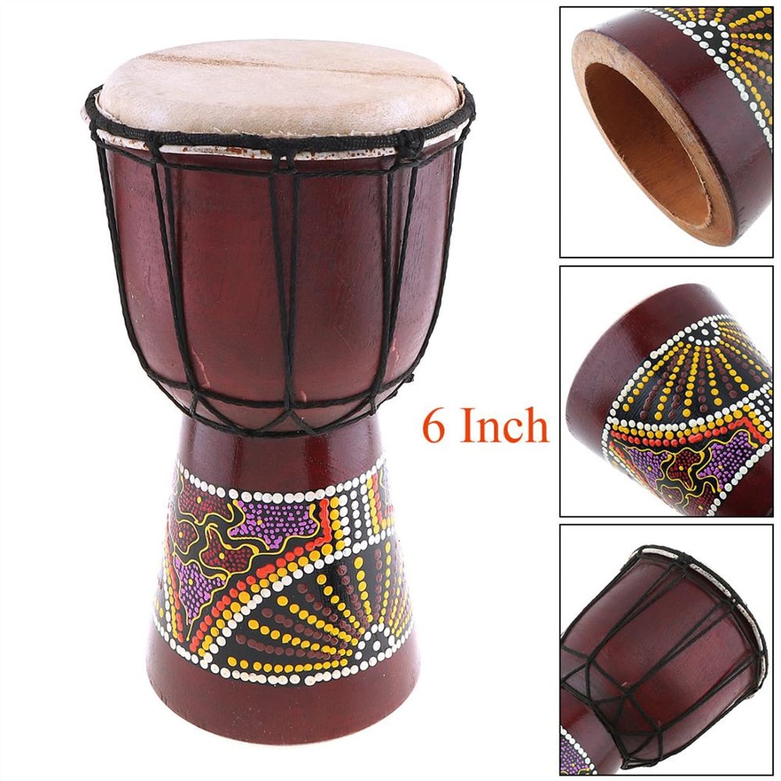 TSTS Tambor djembé 4 Pulgadas De 6 Pulgadas Profesional Tradicional Africano Djembe Tambor De Madera Cabra Piel De Madera Buen Sonido Instrumento Musical (Color : 6 Inch)