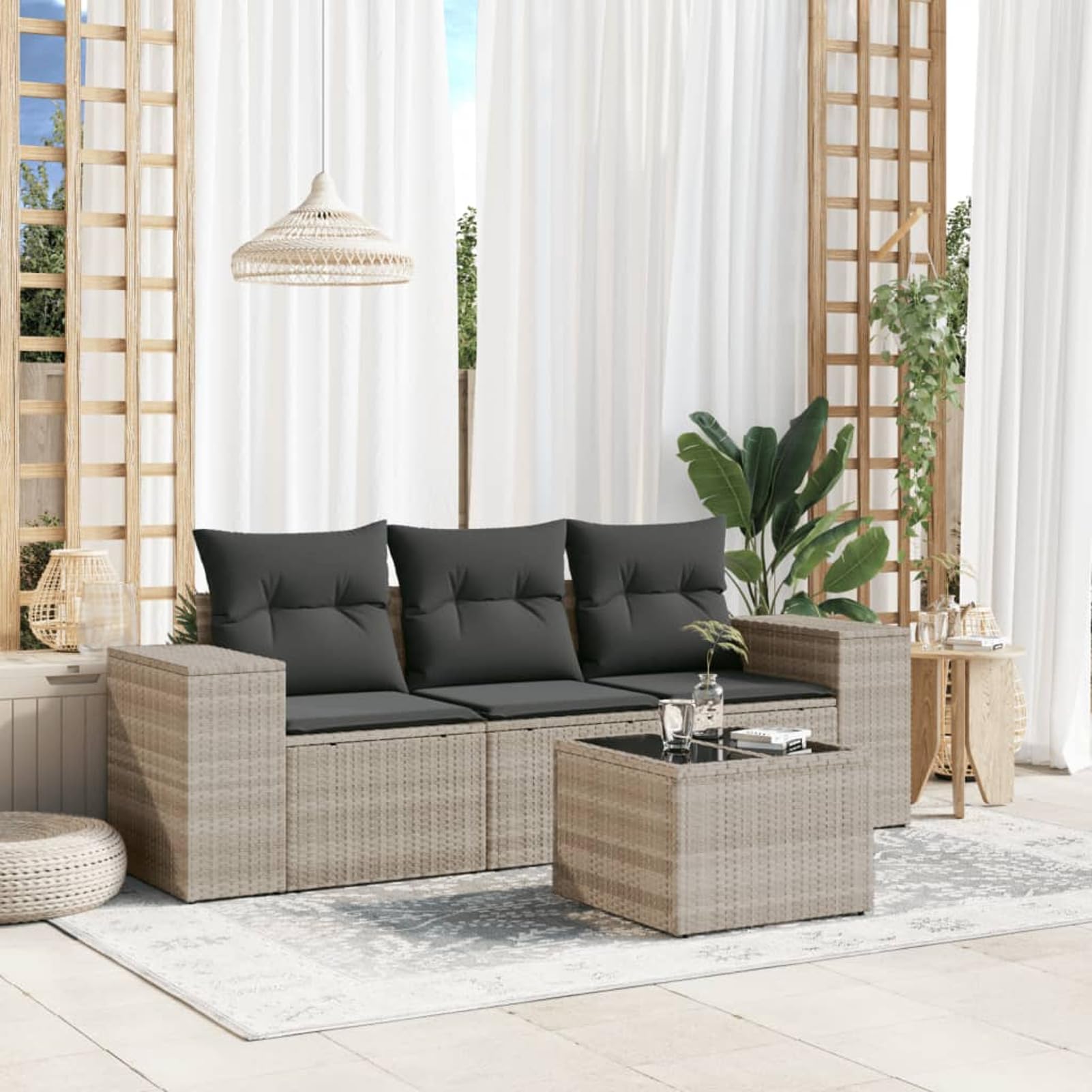Meubles de jardin extérieur et ensemble de canapés de terrasse en rotin synthétique gris