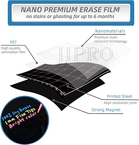 Miniatura 3 de Pizarra magnética para calendario mensual con marcadores de tiza líquidos brillantes en neón – Pizarra de planificación mensual para refrigerador
