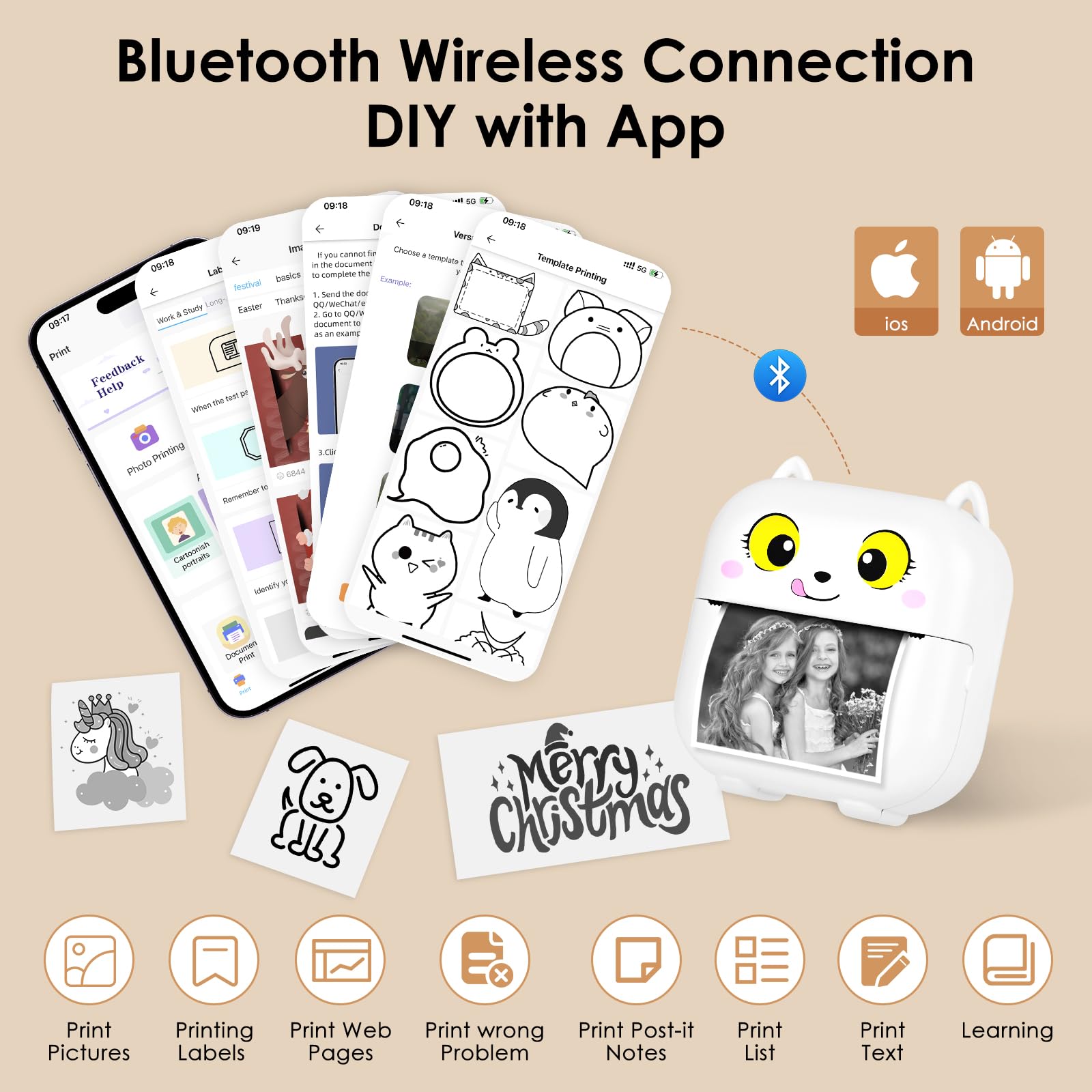 Stampante Termica Istantanea Ambesty - Bluetooth, Rosa, Con 13 Rotoli Di Carta, Per Appunti E Foto - Foto 5