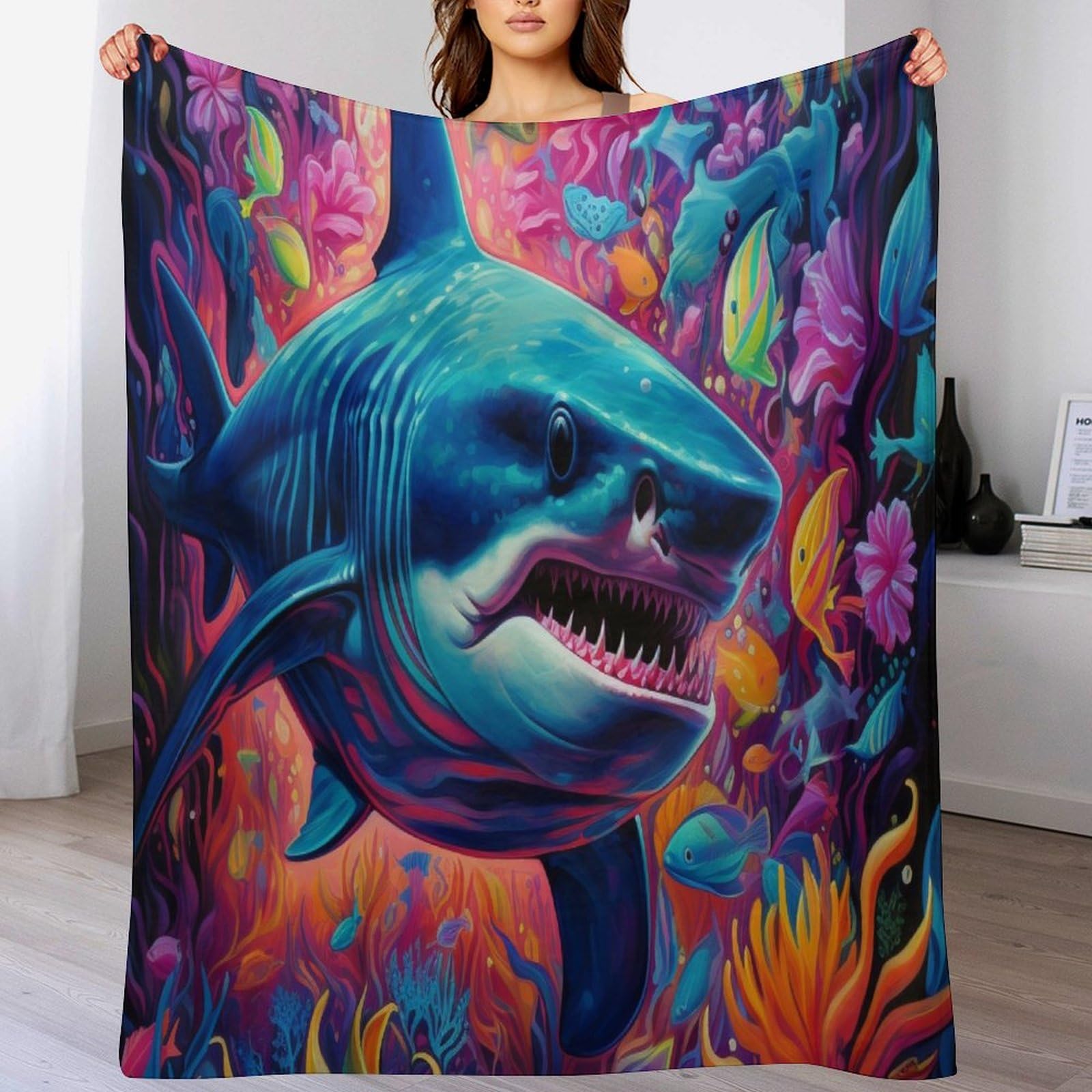 Manta de forro polar de tiburón gris y suave para sofá de adultos 130x150 cm