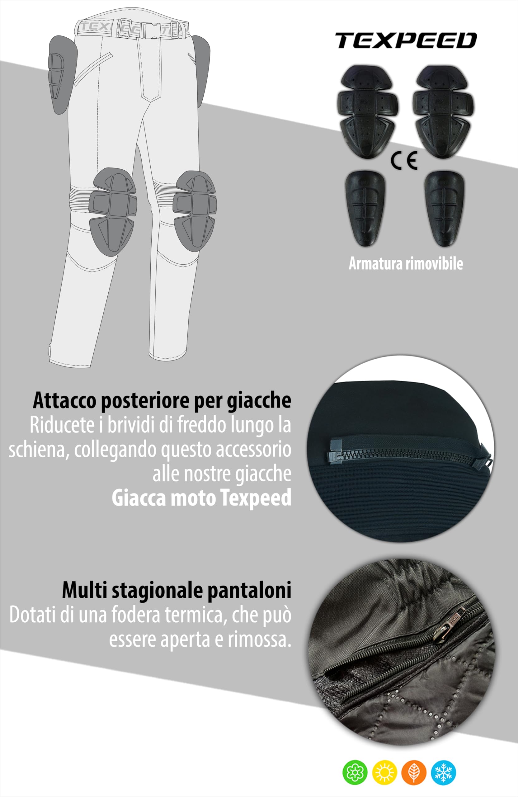 Texpeed pantaloni da moto uomo con protezioni - rinforzati per motociclismo - inverno invernale/Estate resistenti e impermeabili - Con armatura CE (EN 1621-1) - Nero - L