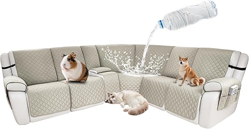Miniatura 79 de Fundas impermeables para sofá reclinable seccional en forma de L, funda para sofá seccional reclinable de 7 piezas, antideslizante, lavable, juego