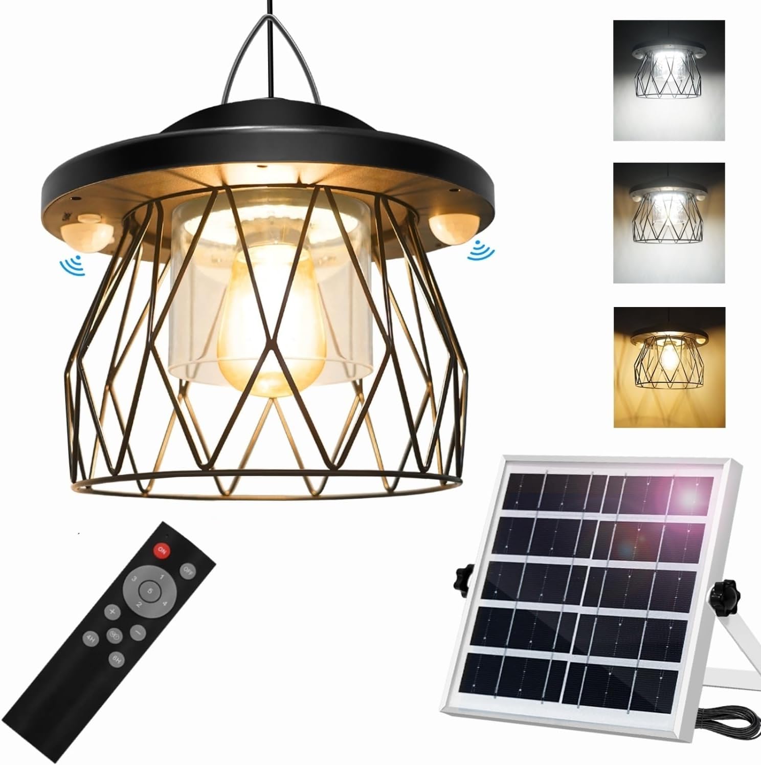 Solar Pendant Lights for Outdoor and Indoor,Solar-Powered, Motion-Activated, Remote-Controlled, 5 Lighting Modes, Warm/Cool White, Weatherproof,Ideal for Sheds, Garages, Patios, Gardens, and Barns