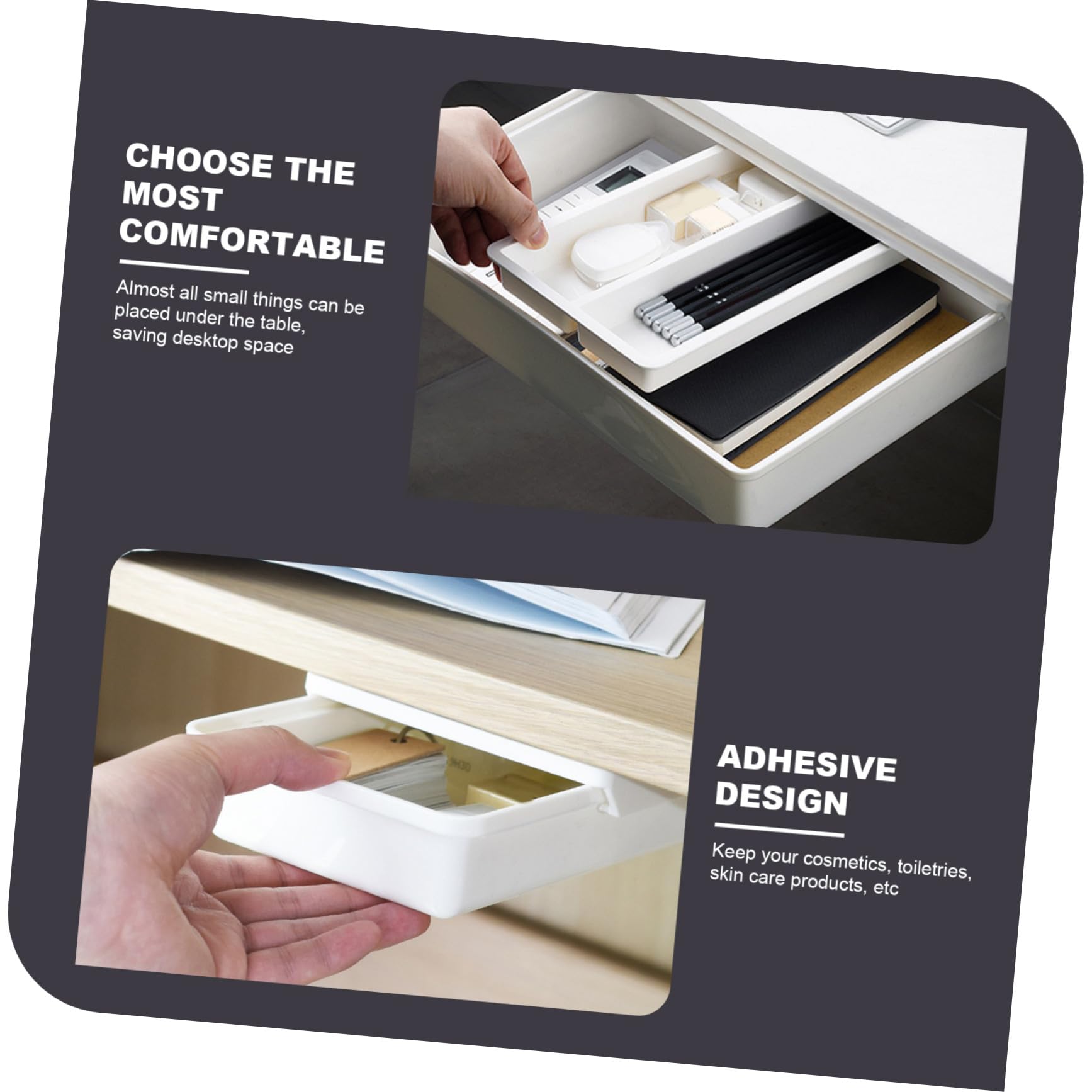 Lurrose Cassetto Nascosto per Scrivania in Plastica Resistente e Facile da Installare Organizer per Oggetti, Ufficio e Toeletta