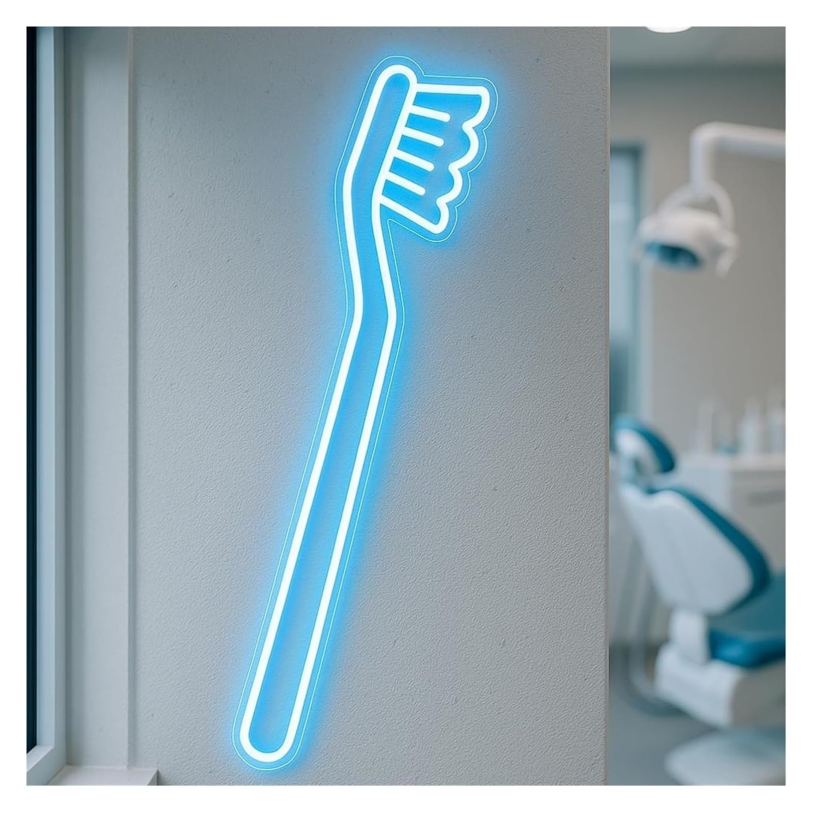 Generico Segno di luce al neon Insegna al neon con spazzolino da denti dimmerabile per negozi di odontoiatria, 35 cm