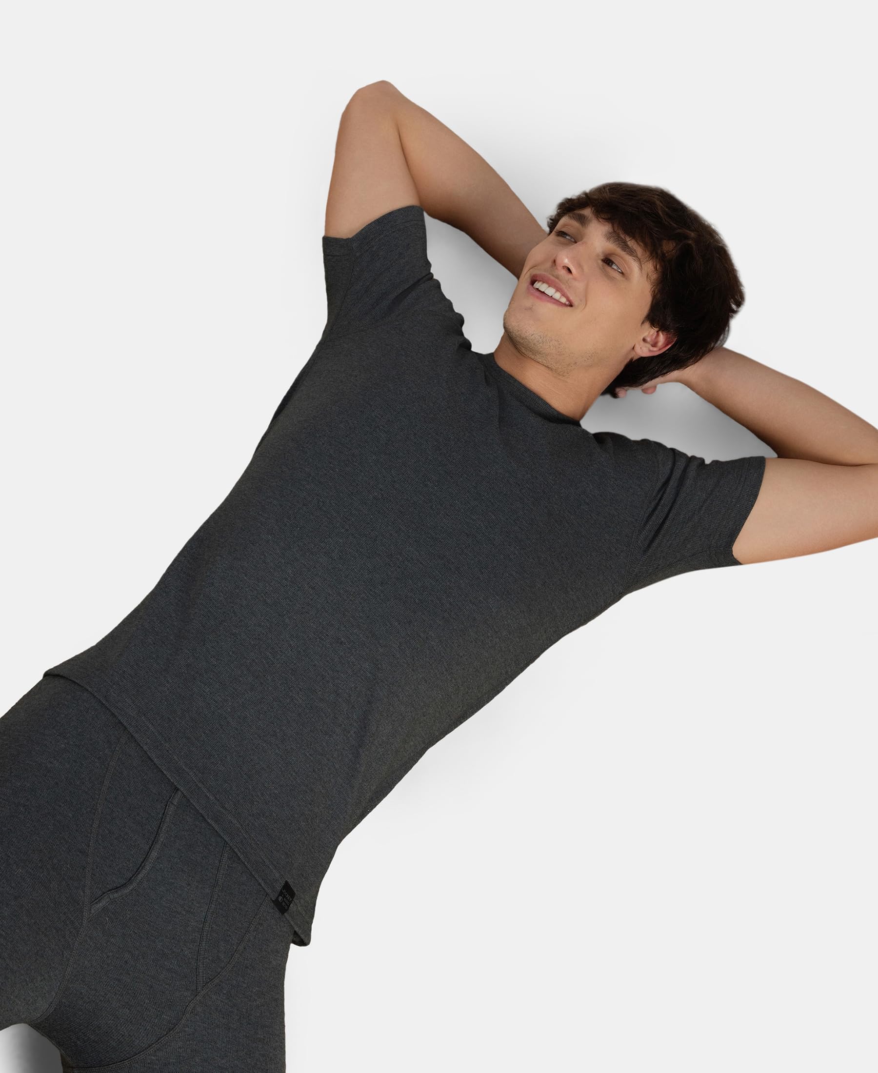 Jockey 2402 Men's Super Combed Cotton Rich Brushed Fabric Half Sleeved Thermal Undershirt with StayWarm Technology_Charcoal Melange_XL - Image 5 thumbnail