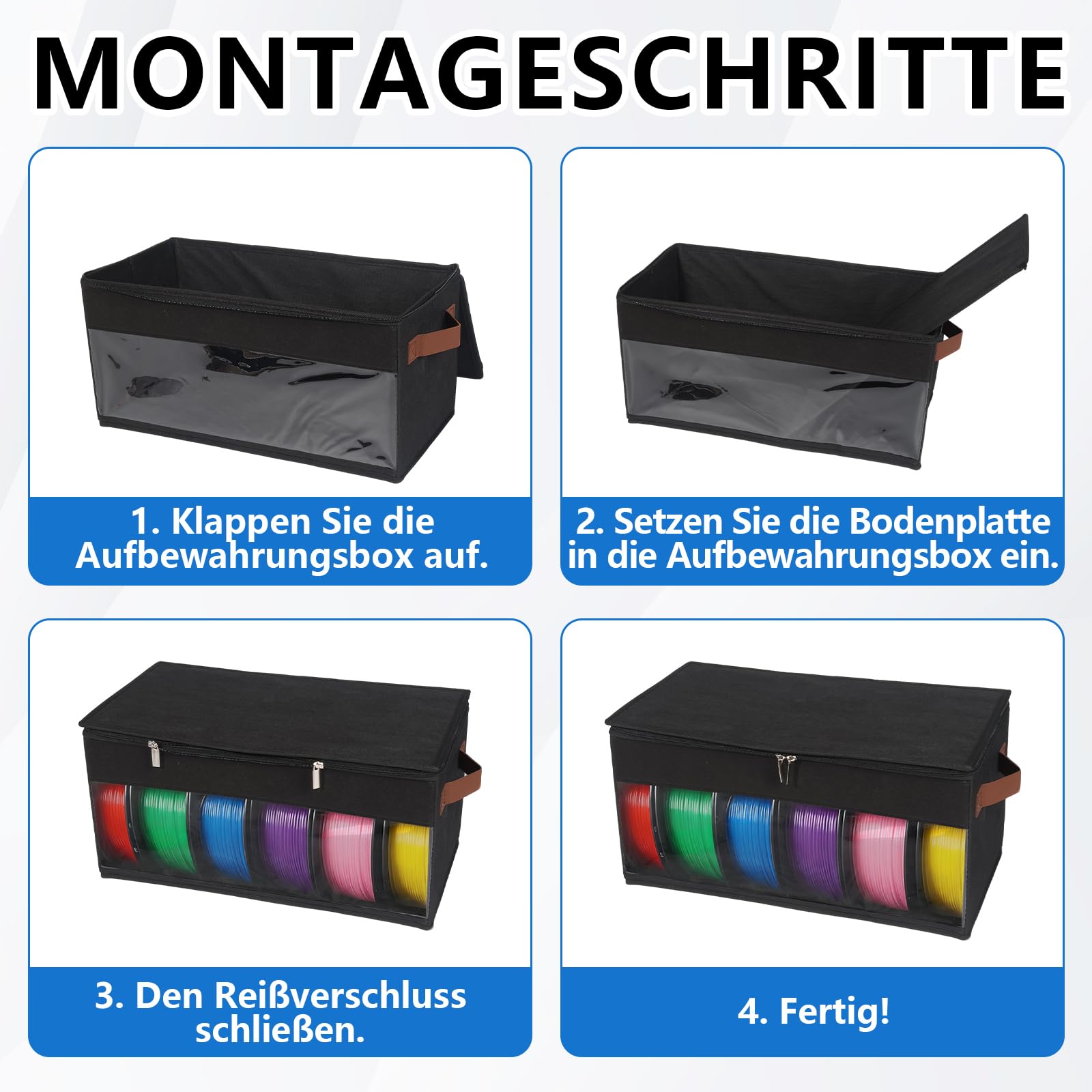 4 Stück 3D Drucker Filament Aufbewahrung mit Griff für 24 Rollen | Tragbare Filament Box mit Reißverschluss für 3D Druck Filament Versiegelung und Schutz,Wasser Staubdicht,Sichtbare Display
