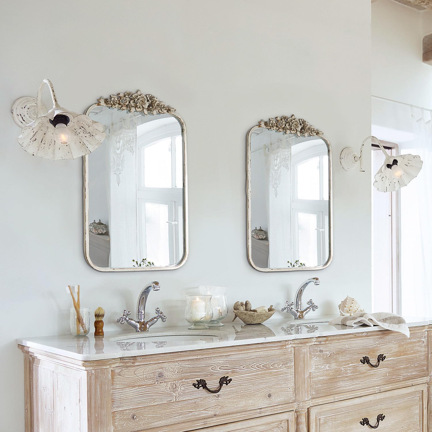 Loberon Veilleures Specchio - Cornice ornata - Romantico Stile Shabby Chic, Crema Antico
