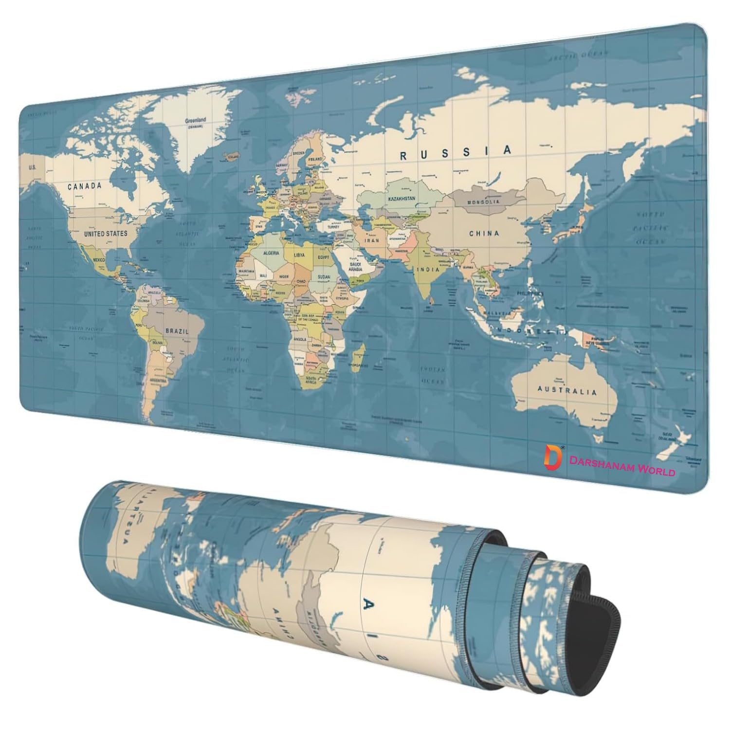 darshanam world gaming mouse pad, 80 x 30 cm large desk mat, anti-slip rubber base, water resistant, for work from home, office, gaming mouse pad (world map)