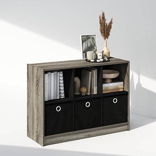 Miniatura 7 de Furinno Estante organizador de almacenamiento de ropa y armario multiusos cúbico con cajones de contenedor, 6 cubos, nogal oscuro Nogal