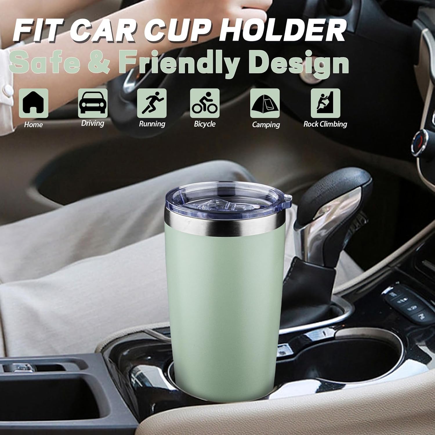 20 oz Tumbler with Lids and Straws, Stainless Steel Insulated Coffee Tumbler, Double Wall Vacuum Insulated Travel Mug Cup, Leakproof Thermal Coffee Cup for Hot and Cold Drinks (green tea) - Image 6