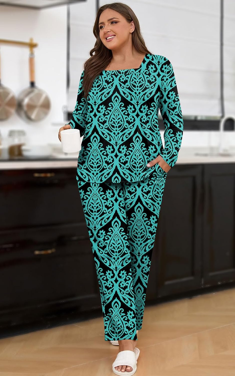 HOTGIFT Plus Size Womens Pajamas Set 2 Piece Pjs Loungewear Long Sleeve Sleepwear with Pockets Fall & Winter L-4XL - Image 5