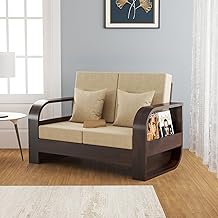 Sheesham Wood 2 Seater Sofa Set for Living Room Home Office Solid Wood Sofa Set Furniture Wooden Two Seater Sofa Set (Light Walnut Finish)