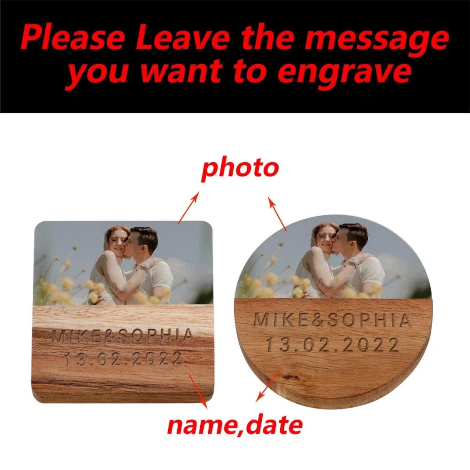Posavasos de madera de mármol con foto personalizada, fecha y nombre, regalos para bodas, regalos de San Valentín, recuerdo de amor para tazas, té, café, bebidas, decoración de mesa (8 piezas)