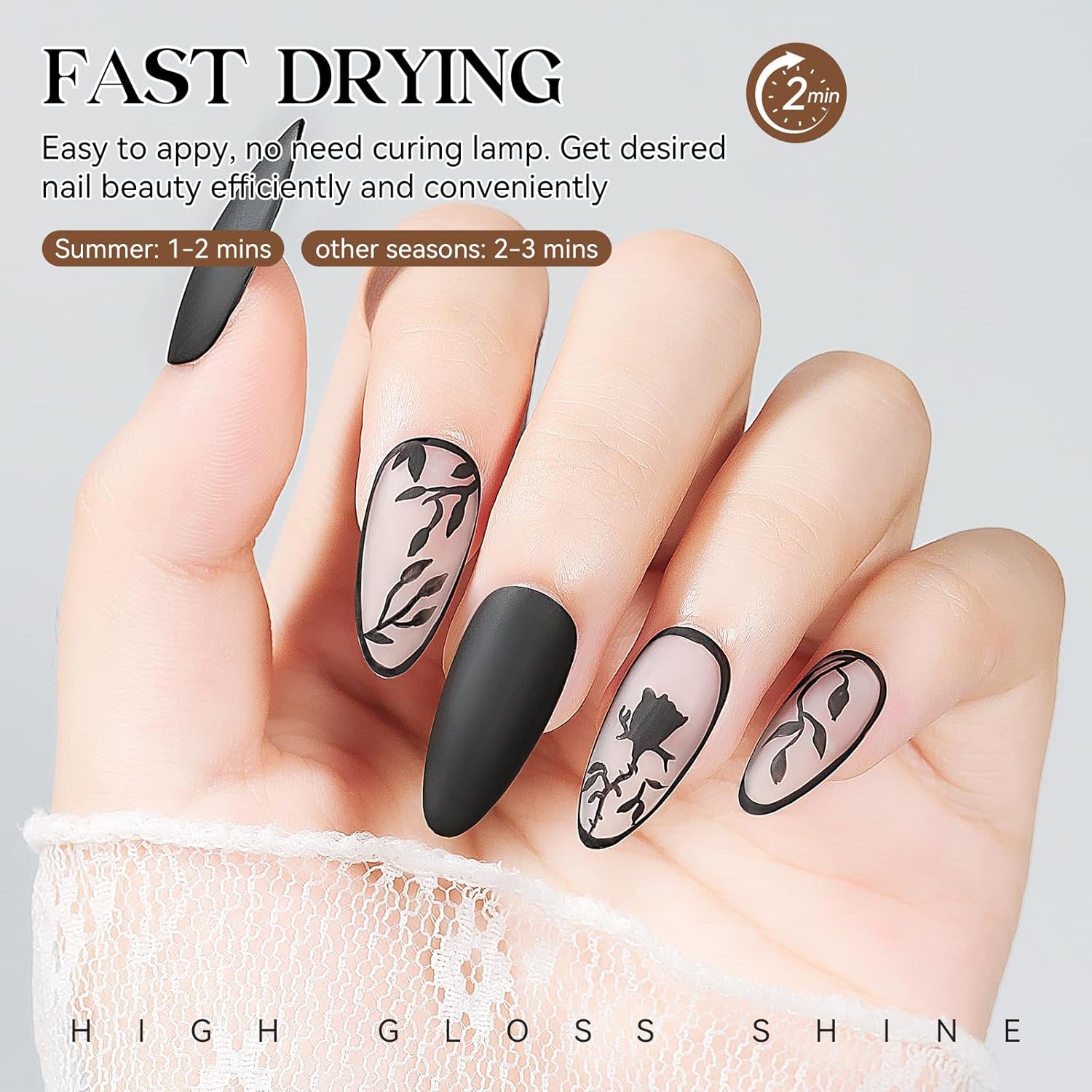 MIZHSE Matte Black Nail Polish, Quick Dry Velvet Black Nail Polish, Non-Gel Air Drying Fast 15 ml Regular Glossy Shiny Finish Nail Lacquer, Full Coverage Nail Art Manicure DIY Home - Image 5