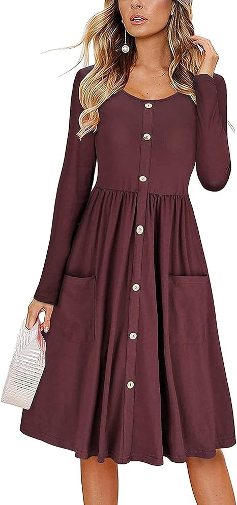 KILIG Women's Summer Casual Sundress Button Sleeveless Spaghetti Strap Dress with Pockets