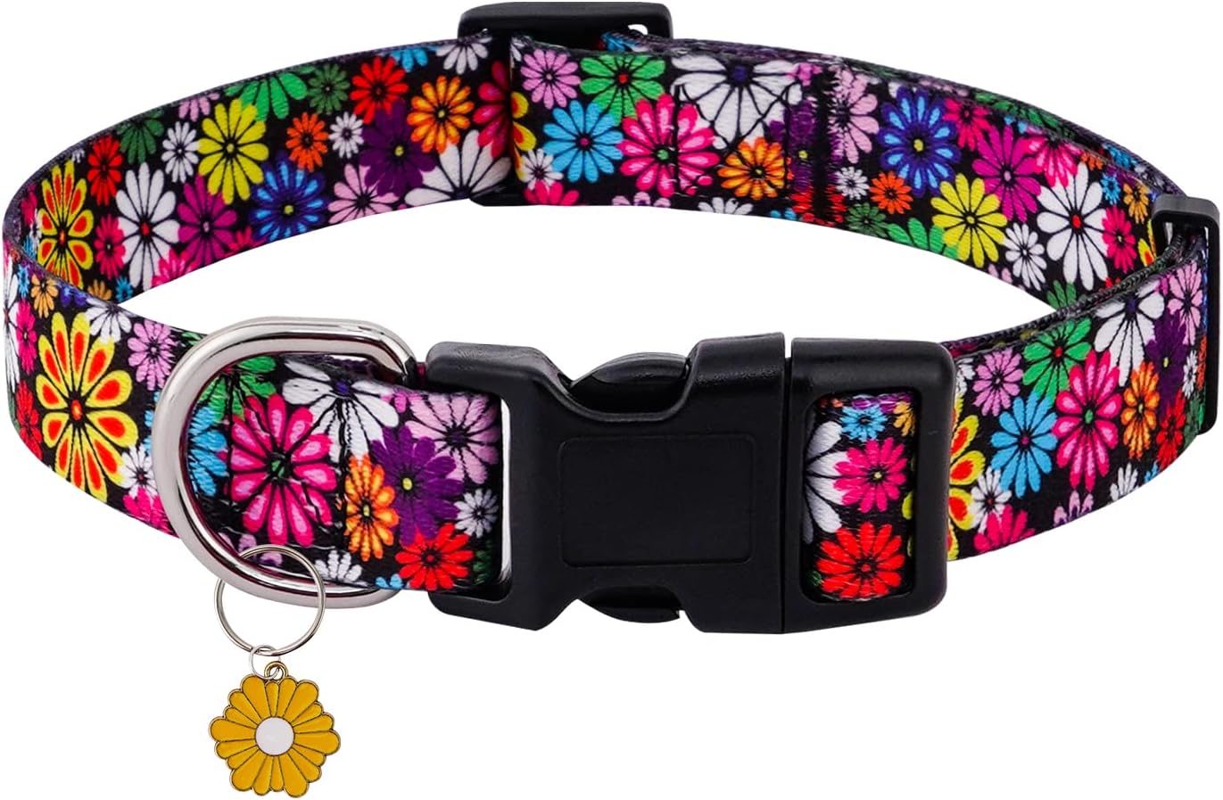 Ktinnead Dog Collar, Floral Dog Collars with Cute Charm
