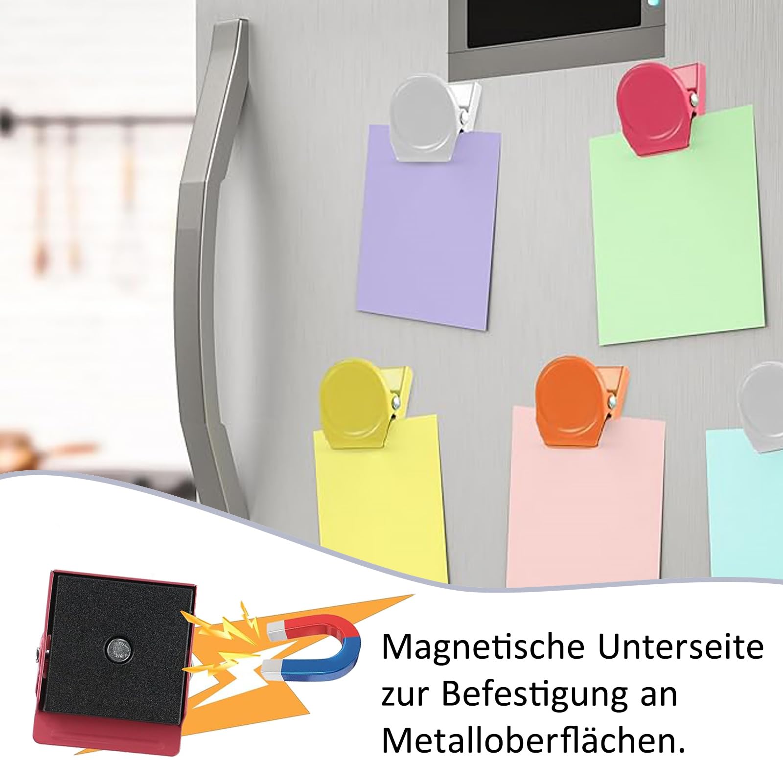 Klamry magnetyczne, 24 sztuki, metalowe klipsy magnetyczne, magnesy z klamrą, wielokolorowe, magnetyczne magnesy, magnesy na lodówkę, do kuchni, szkoły i biura