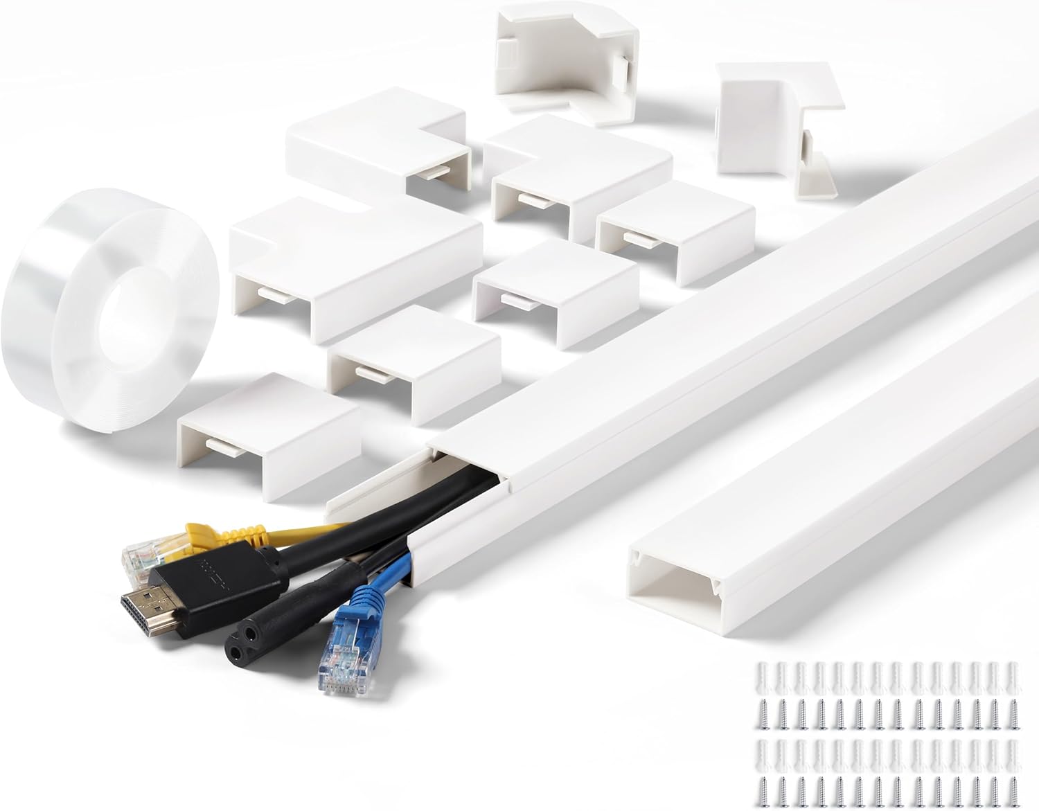 220in Wall Cord Hider Kit, LZEOY Large Capacity Wire Hider for Cords, White Cable Cover Wall Kit, Paintable Hide TV Cords for Wall Mount TV, Cable Concealer Cable Channel: 14 x L15.7in W1.18 H0.63in Large?220in? White