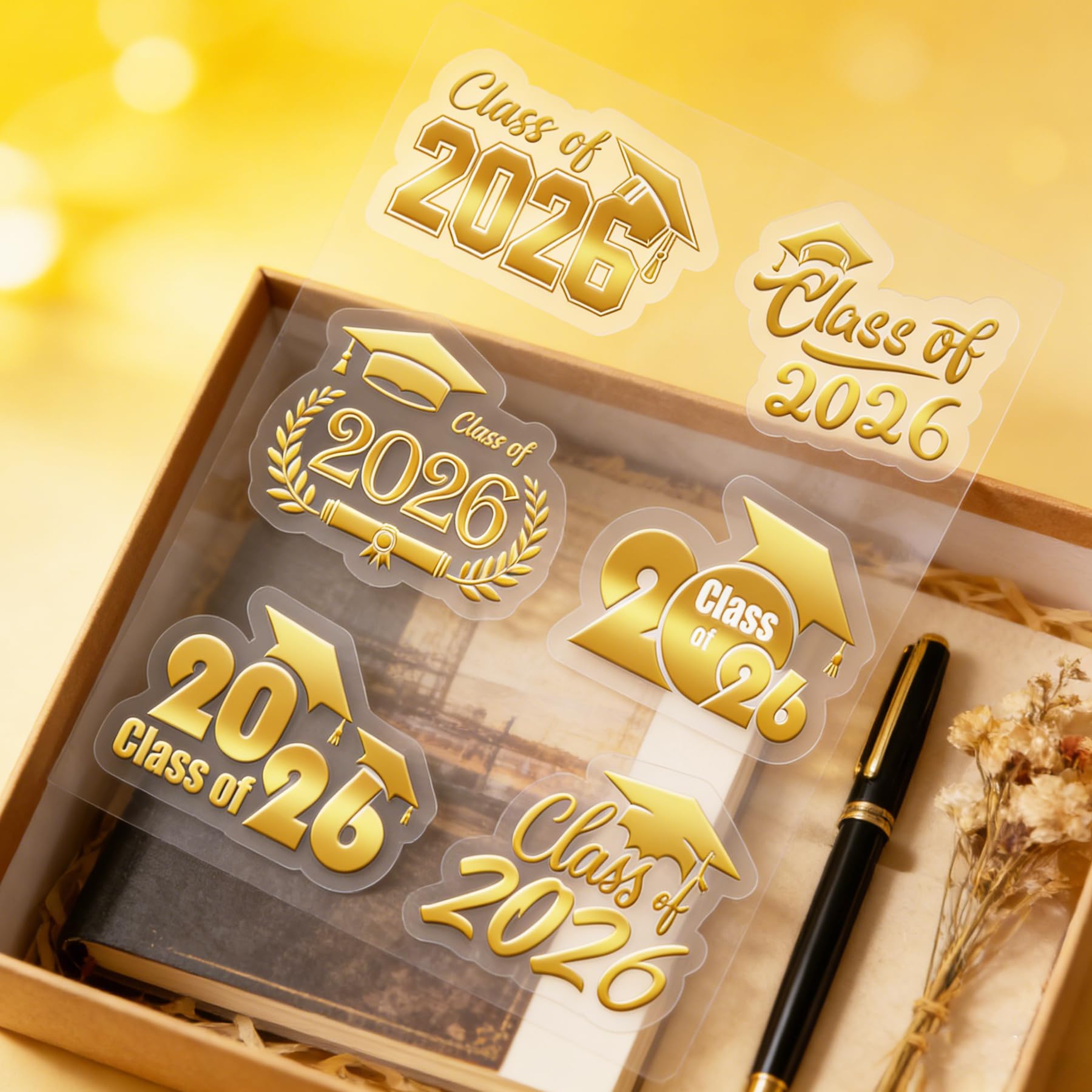 120 Pcs Gold Graduation Sealing Stickers Vinyl Labels Class of 2026 Sticker Graduation Invitation Labels for Envelopes Party Favors (2x1.1 Inch)