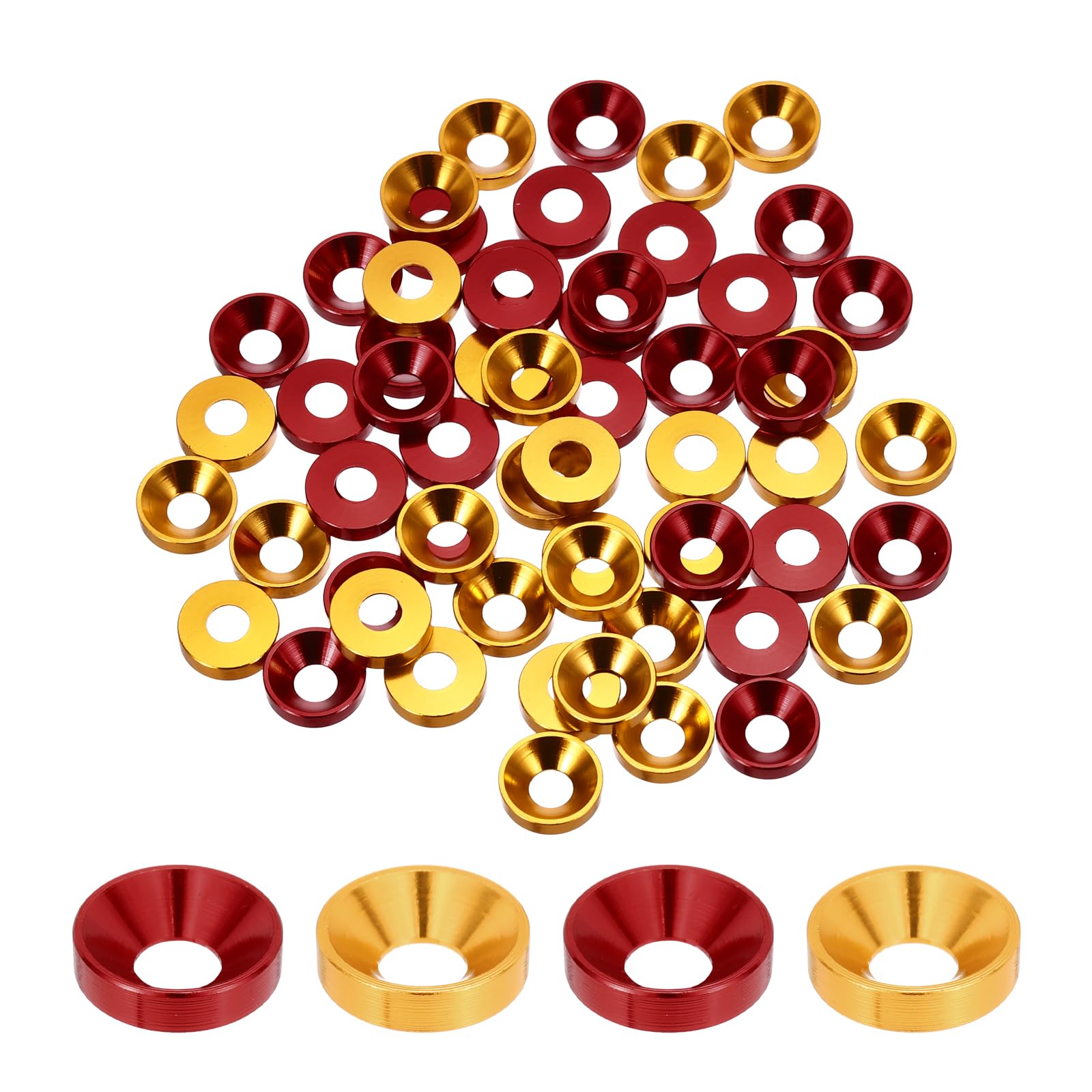 MECCANIXITY 60pcs M4 Counterbore Washers, 10mm/0.39inch Anodized Aluminum Alloy, Head Gaskets for Screw RC/FPV/PC/Drone Accessories Parts, Gold Tone