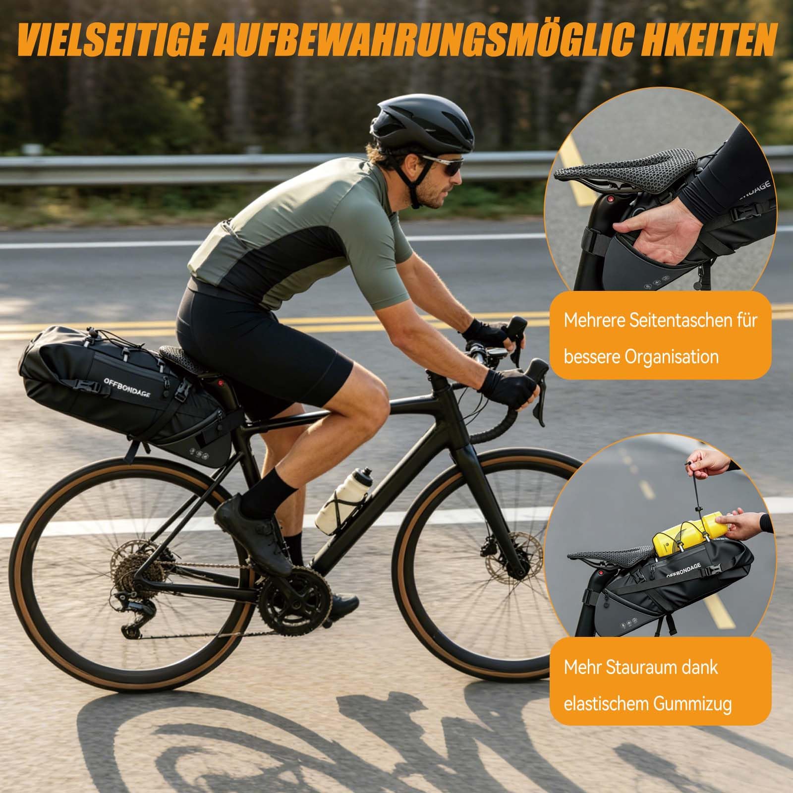 W&H Bikepacking Satteltasche,12 Liter Satteltaschen für Fahrrad mit 4 Seitentaschen,Wasserdicht,Fahrrad Satteltasche für Gravelbike, Rennrad, MTB,Trekking&Reise,schneller Sattelstützen-Montage