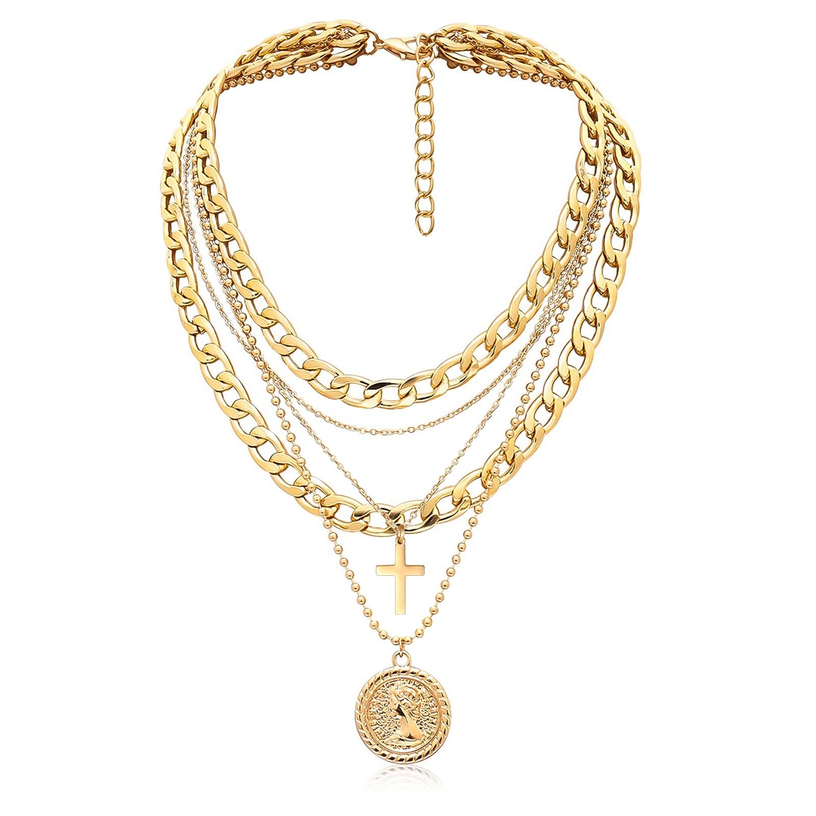 Gold Layered Necklaces for Women Chunky Choker Link Chain Trendy
