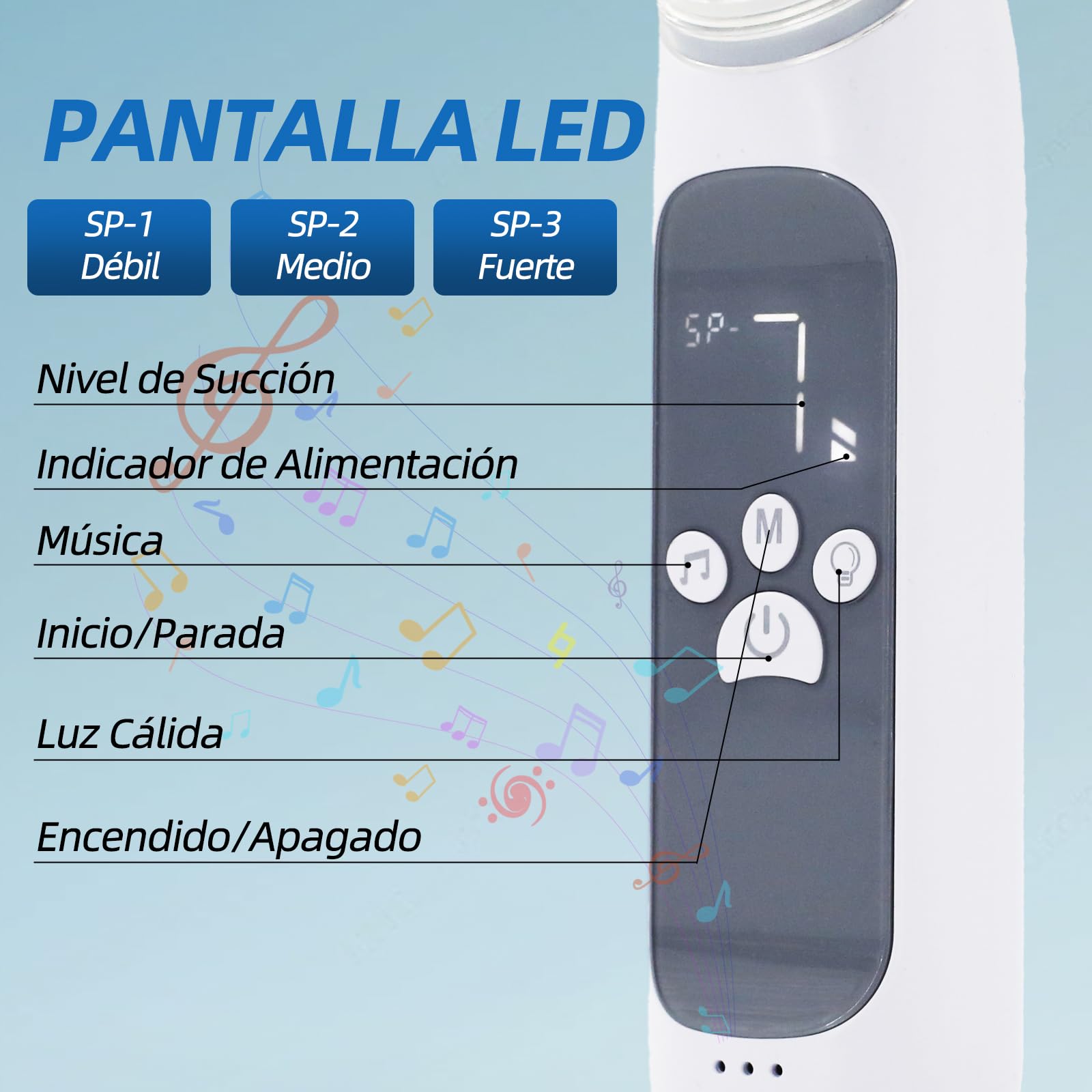 Aspirador nasal para bebé | Aspirador nasal eléctrico recargable con 3 niveles de succión, 3 tamaños de puntas de silicona, función de música y luz (gris)