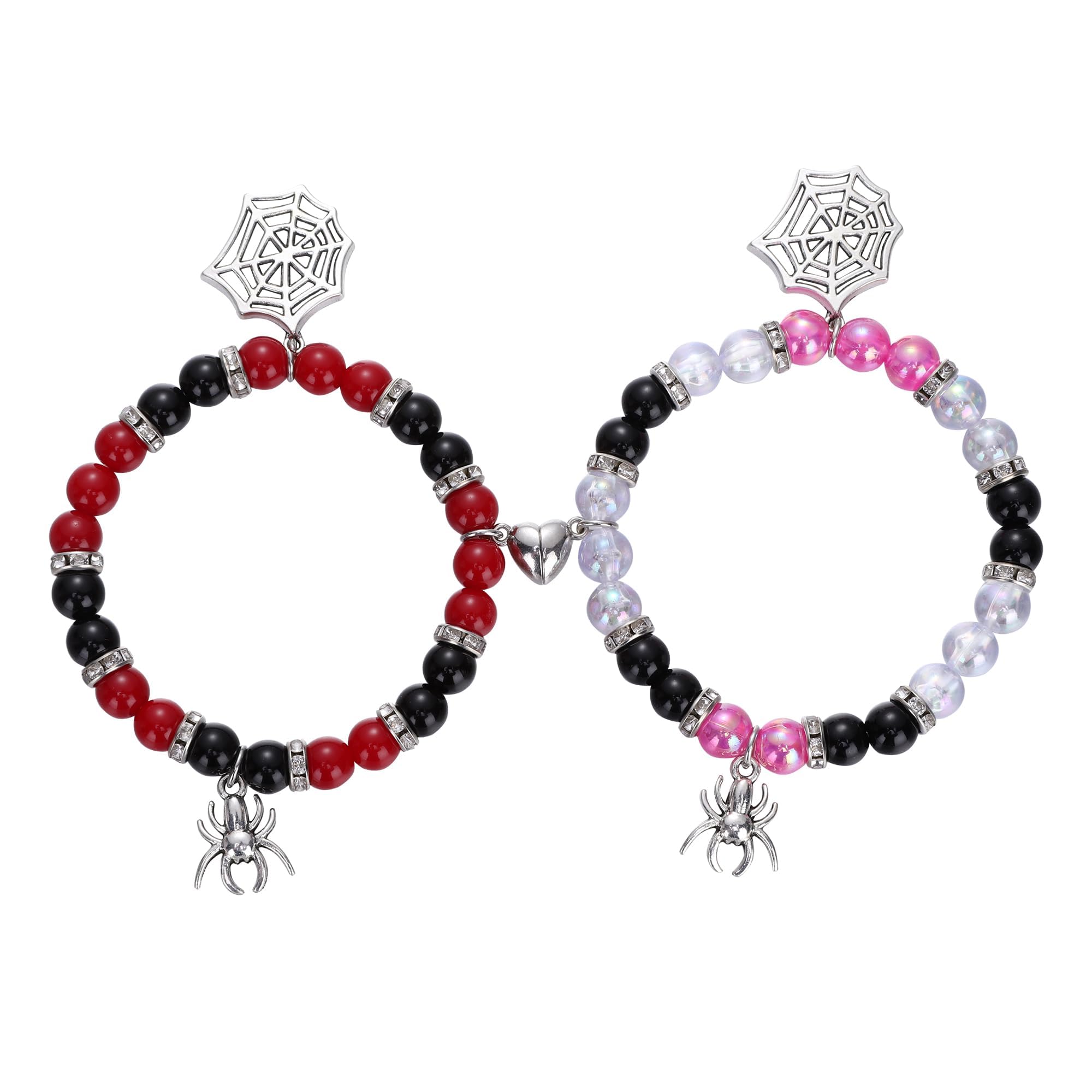GAUEIOURHalloween Spider Web Hanger Bracelet, Couple Beaded Bracelet with Magnetic Suction
