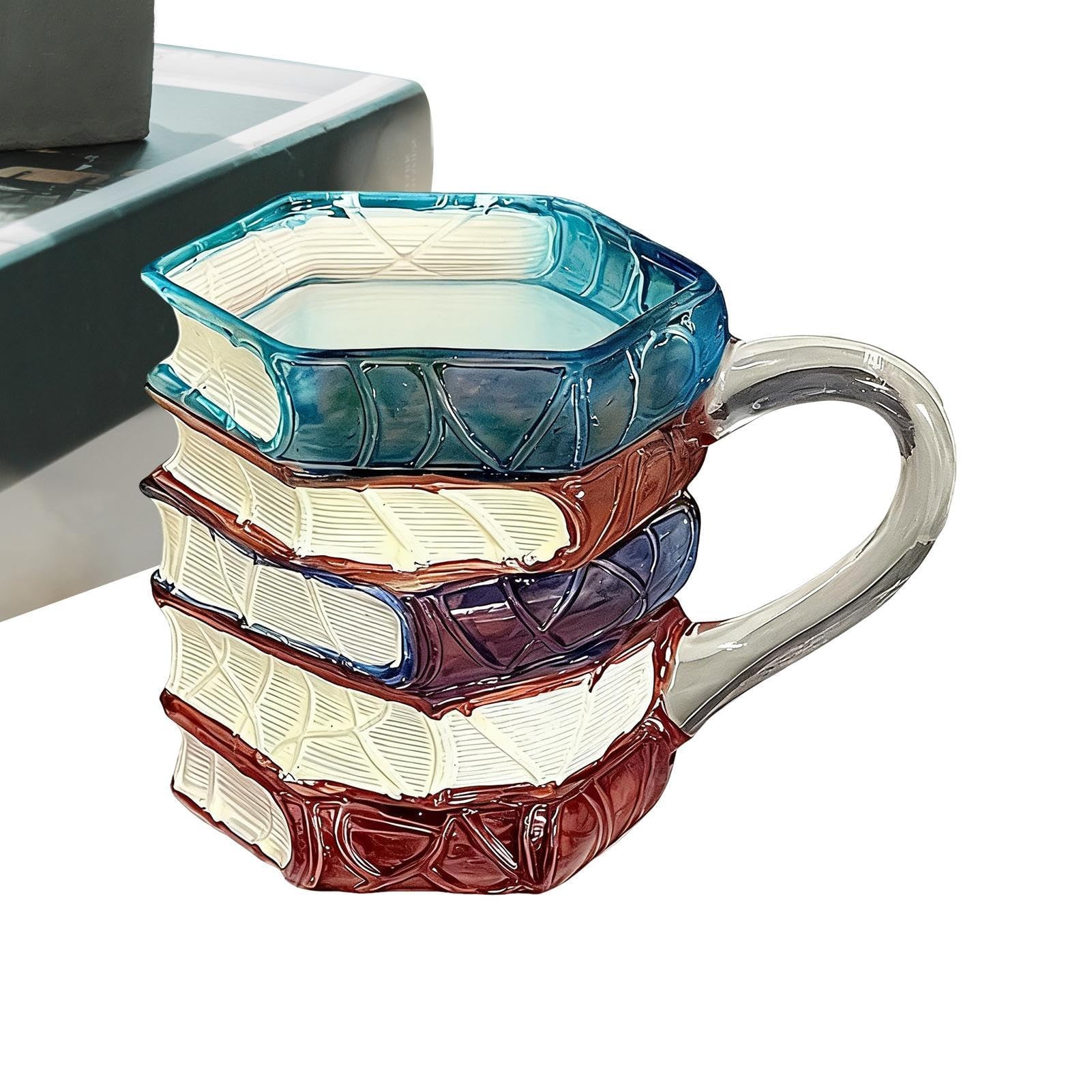 Muiltvoe Book Stack Mug - 200ml Heat-Resistant Glass Cup | 3D Painted Book Mug with Handle,for Men Bookworm Writers Librarians Readers Reading Lovers Christmas Birthday Latte Tea