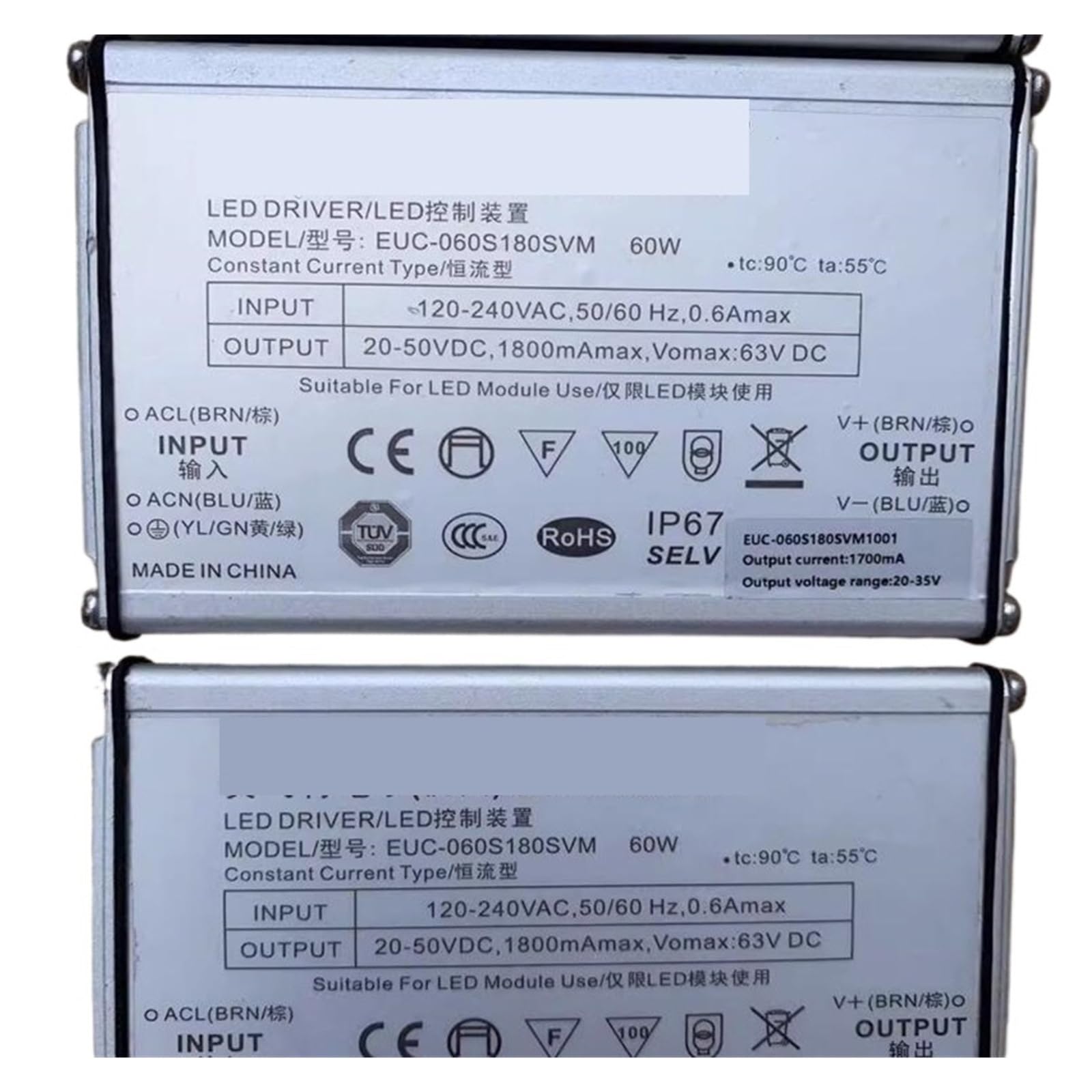 Alimentation EUC-060S180SVM bloc led pour éclairage industriel