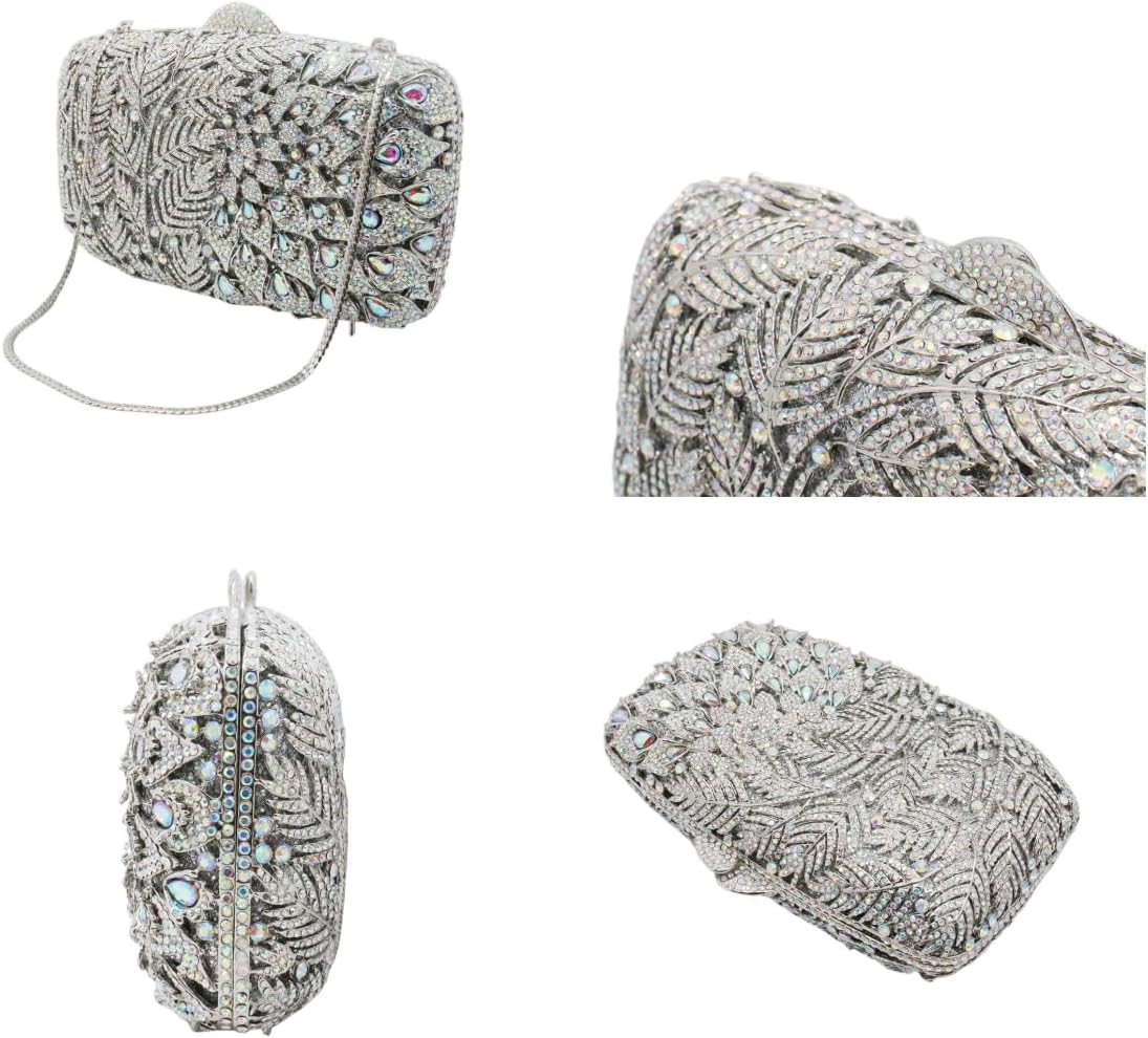 Women Vine Evening Handbag Sparkling Rhinestone Leaf Pattern Clutch Elegant Purse Bag for Party Wedding Banquet