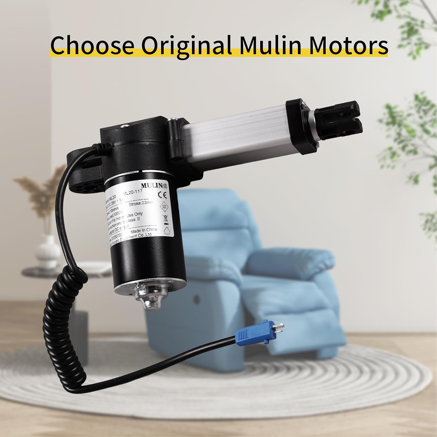 Mulin Power Recliner Motor Replacement with Cord Model ML20-117 Linear Actuator for Sofa Lift Chair Couch Massage Seat Bed Same as ML20-118