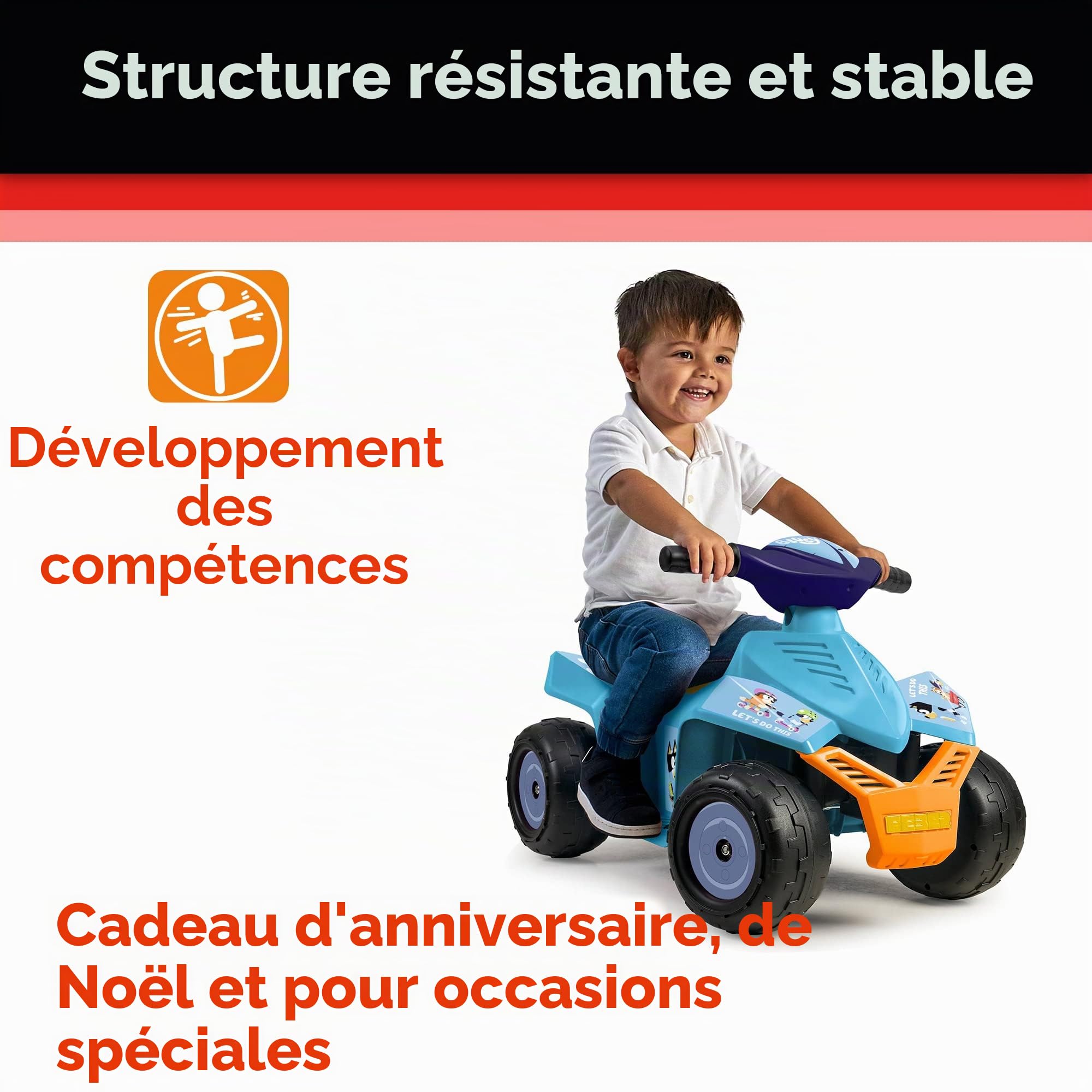 Feber - Quad Racy Bluey 6V, Voiture électrique pour garçons et Filles de 18 Mois à 3 Ans, avec accélérateur, Grandes Roues pour la stabilité, jusqu'à 40 Min d'autonomie, Chargeur Inclus(FEQ06000)