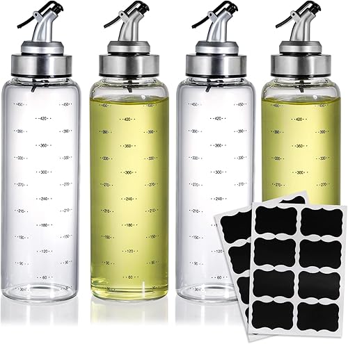 ZENFUN Juego de 4 botellas dispensadoras de aceite de vidrio con etiquetas, 17 onzas de aceite de oliva y vinagre para cocina, cocina, boquillas de