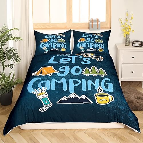 Miniatura 2 de Happy Camping - Juego de funda de edredón tamaño Queen, con temática de caravana de dibujos animados, estilo rústico, estilo granja, juego de ropa