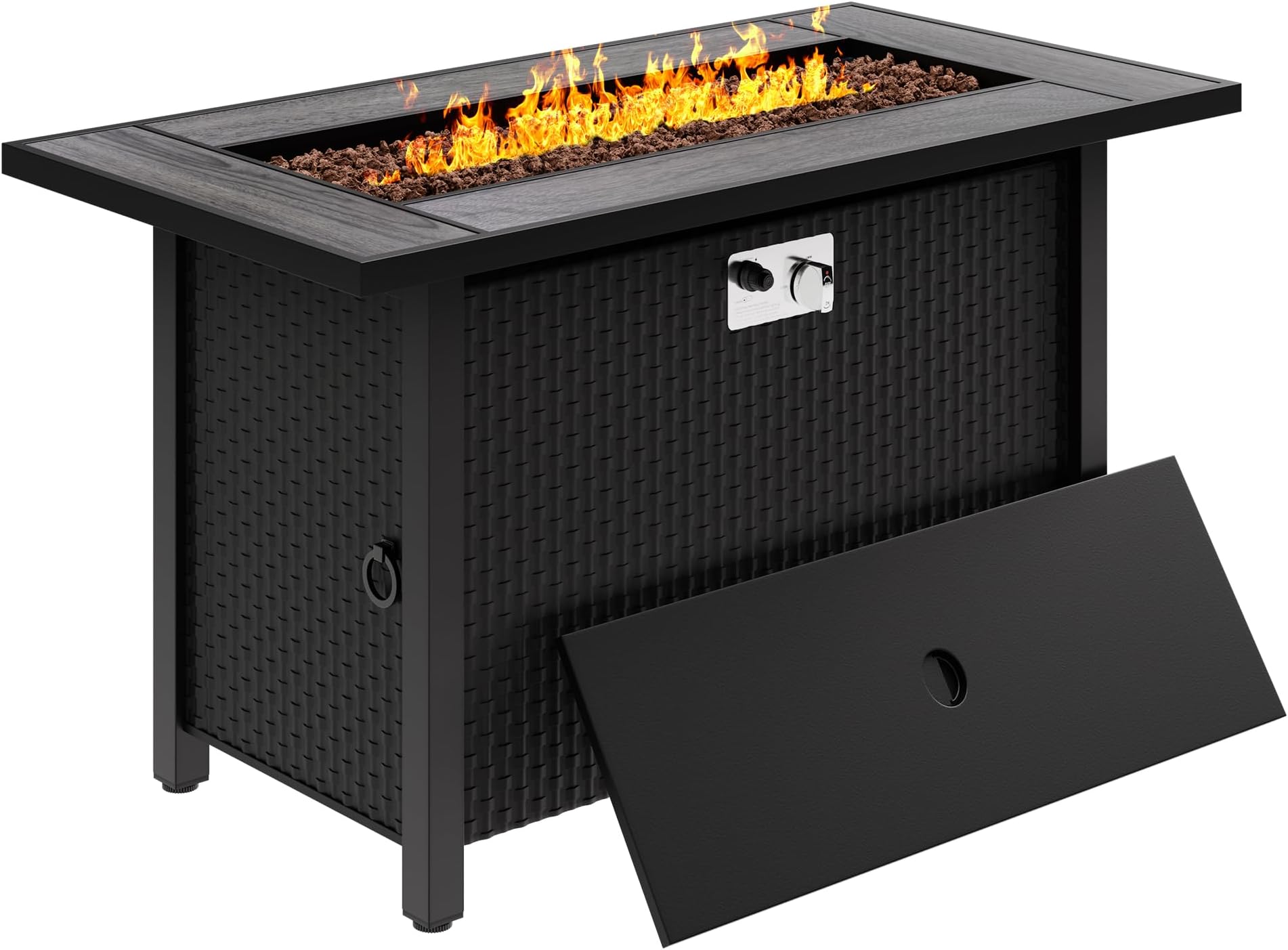Fire Pit Table PEVOROS 42 Inch Outdoor Wicker Patio