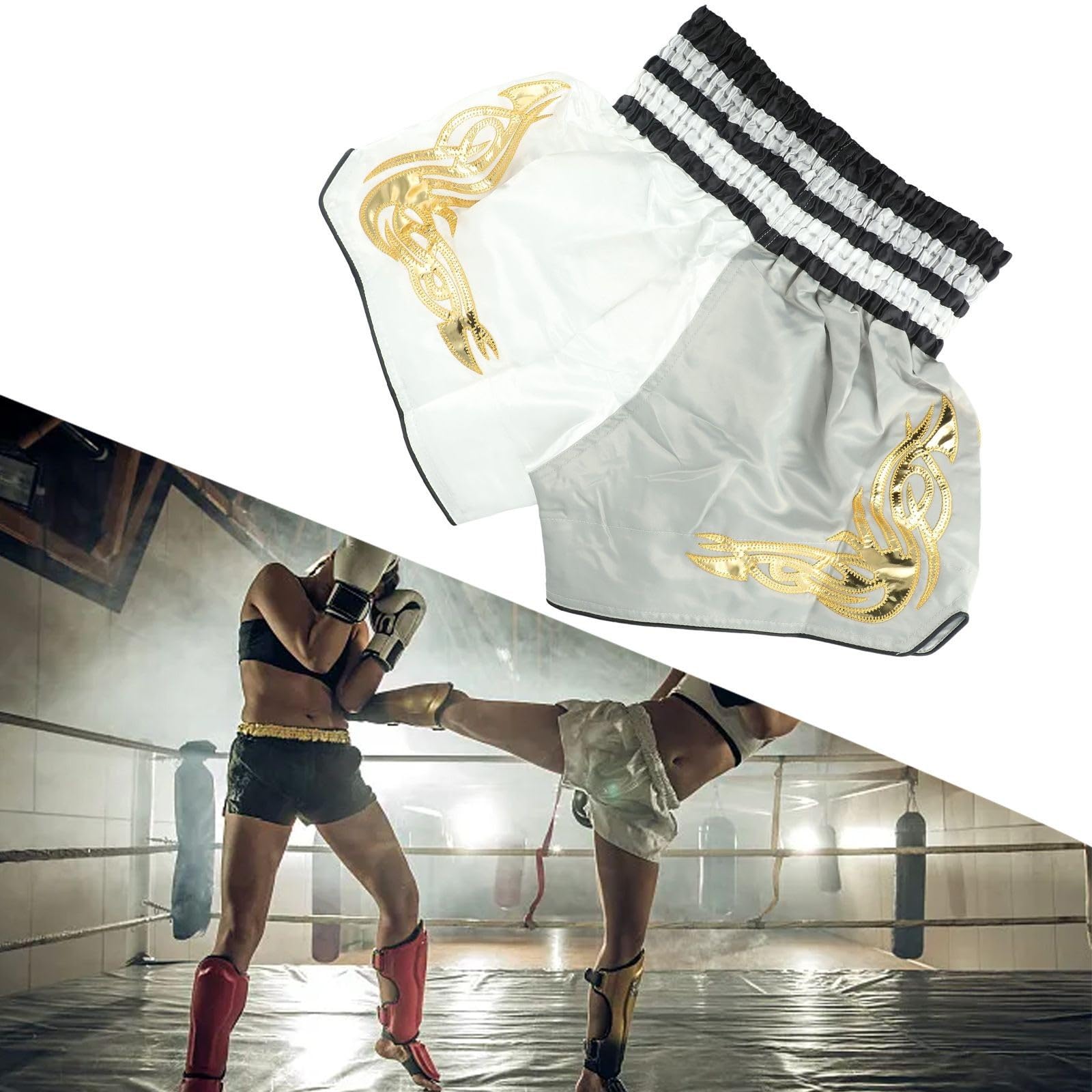 Pantalones cortos de Muay Thai para niños y adultos transpirables con cintura elástica